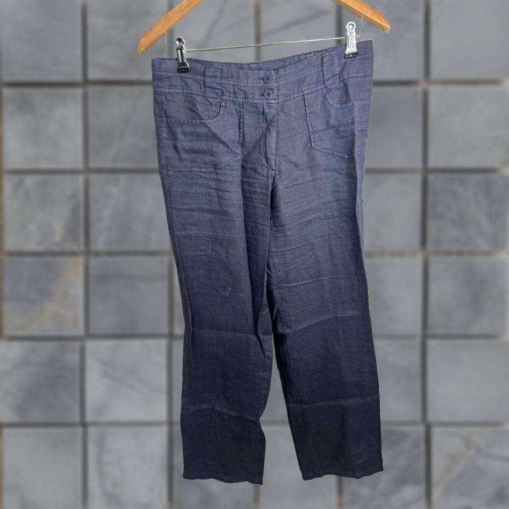 Vintage Puro Lino Pants Womens Small Blue Linen Casual Wide Leg Lightweight Summer Size 28" / US 6 / IT 42 - 1 Thumbnail