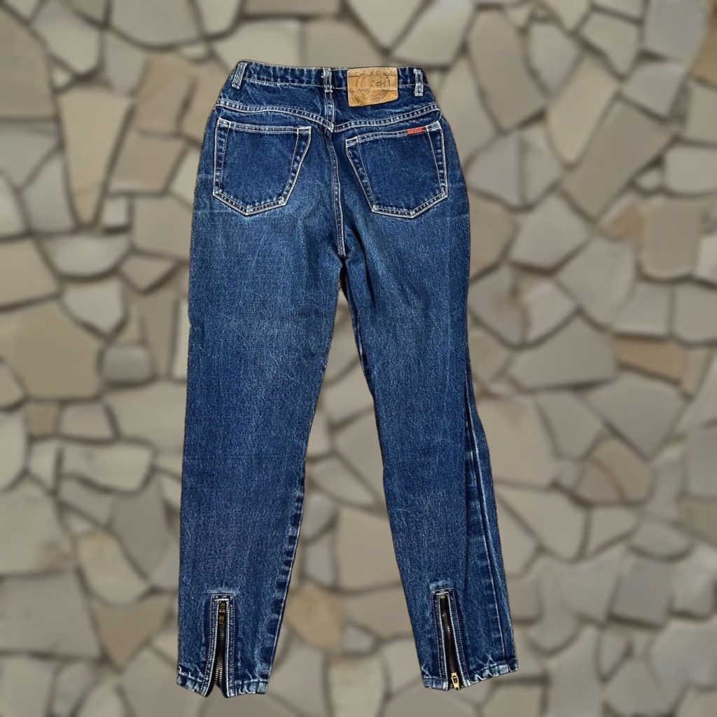 Jeans Vintage Taille Haute Bleu Bonjour - Coupe Mom, Taille 7/8, 100% Coton, Occasion Très Bon état