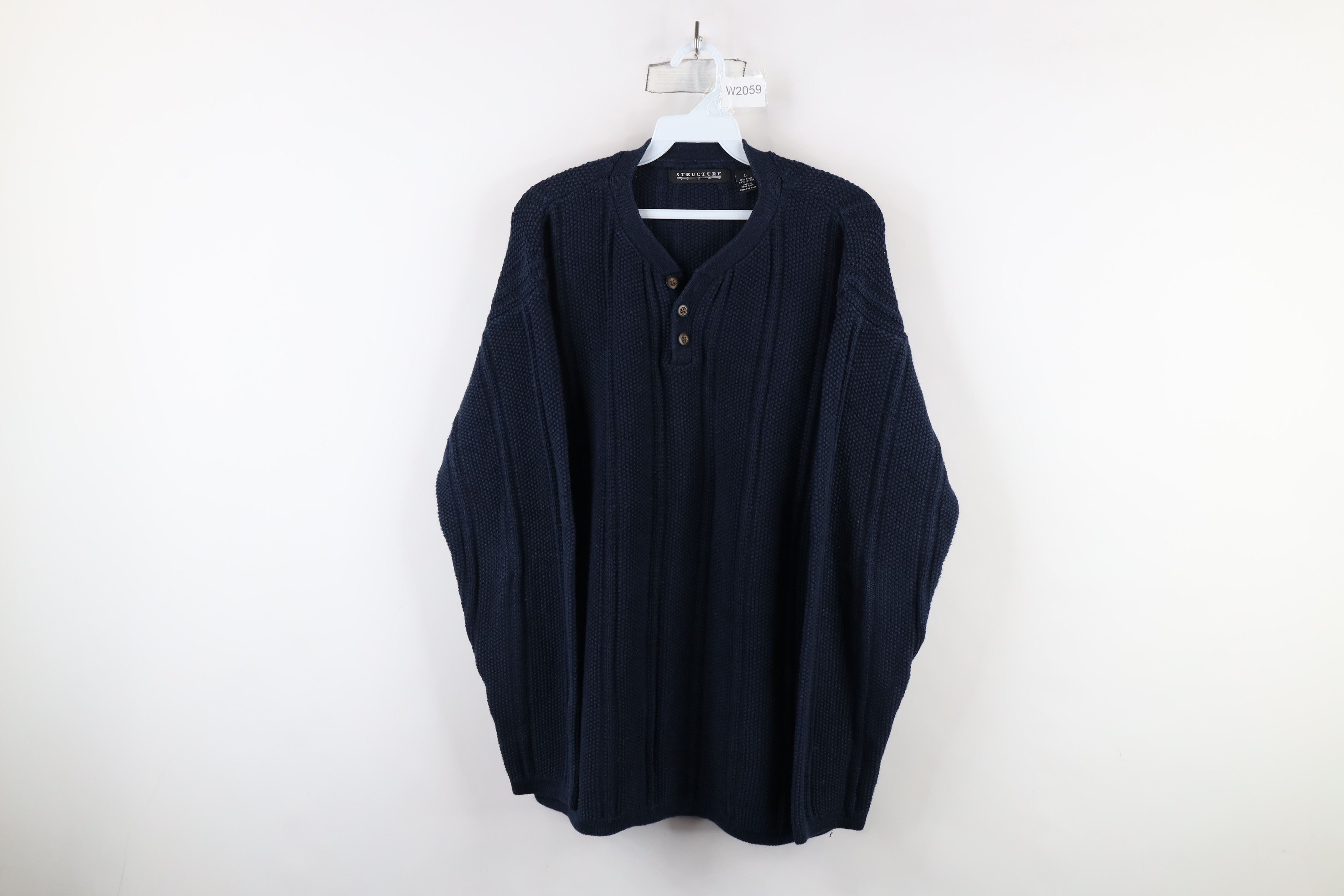 Vintage Vintage 90s Streetwear Heavyweight Knit Henley Sweater Size US L / EU 52-54 / 3 - 1 Thumbnail