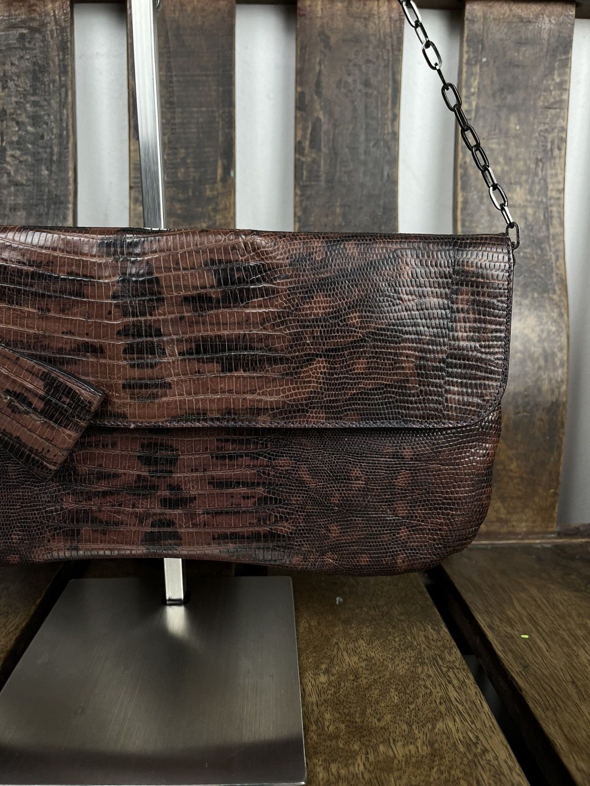 Miu Miu Miu Miu S/S1999 Lizard-Skin Embossed Chain Shoulder Bag Size ONE SIZE - 5 Thumbnail