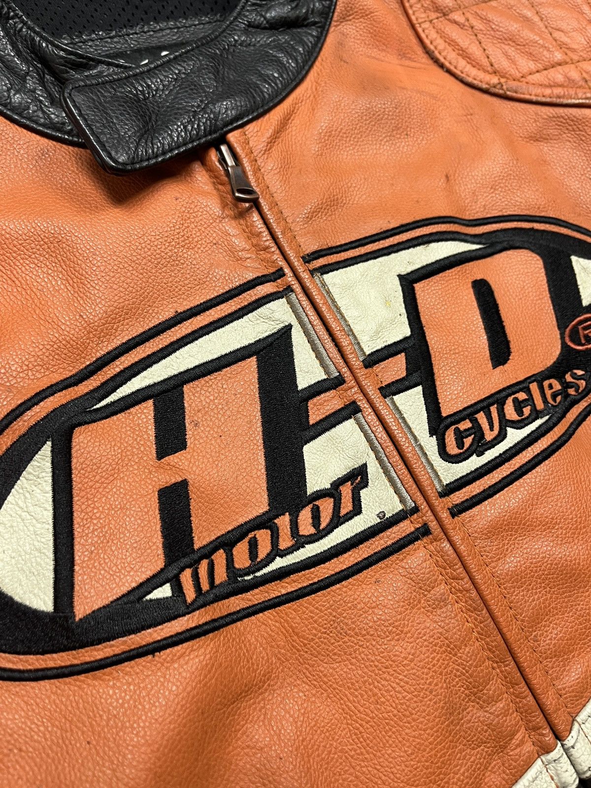 Harley Davidson Vintage Harley Davidson Leather Jacket USA Rare Logo Orange Size US L / EU 52-54 / 3 - 14 Thumbnail