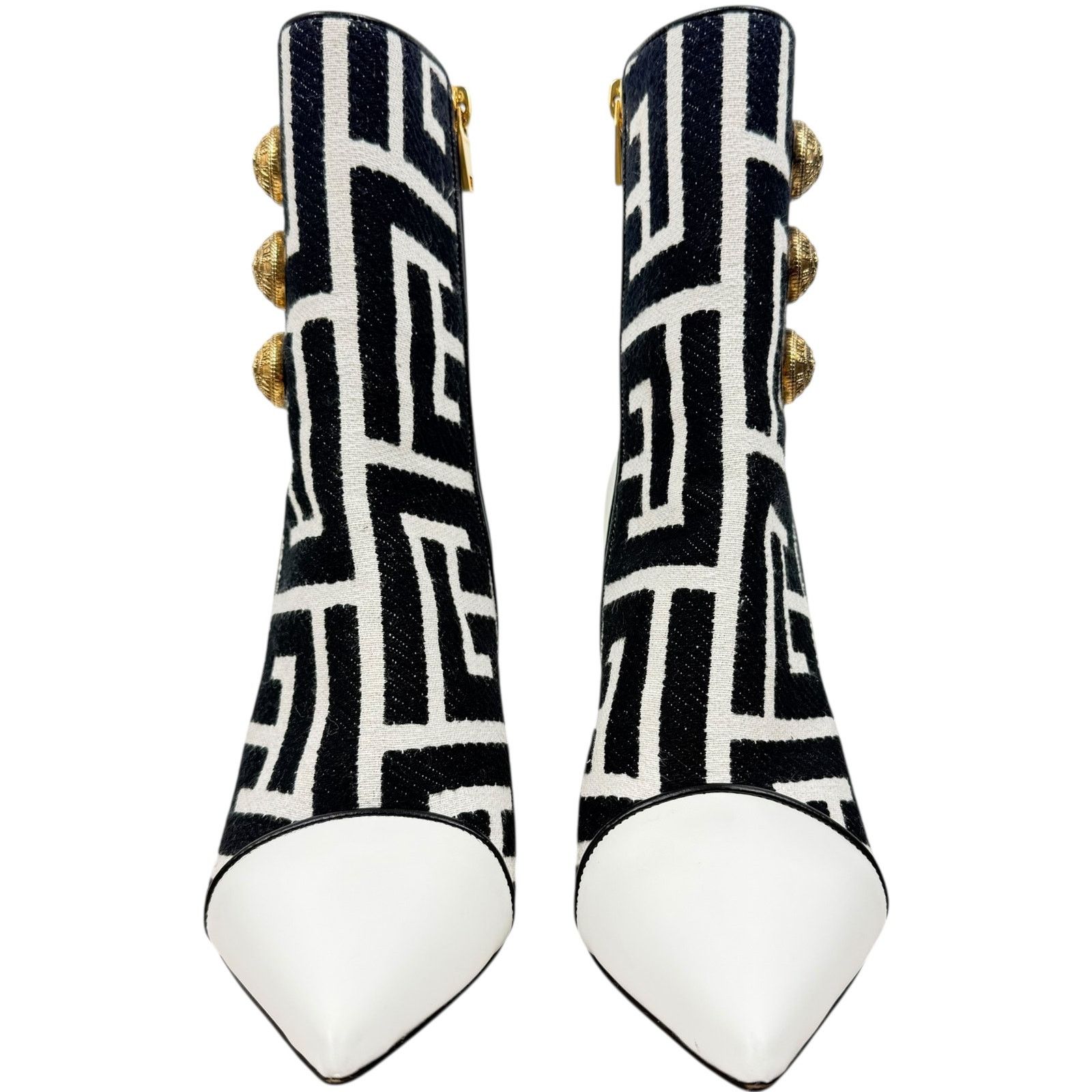Balmain Balmain Roni Monogram Jacquard Leather Ankle Booties White Size US 7.5 / IT 37.5 - 4 Thumbnail