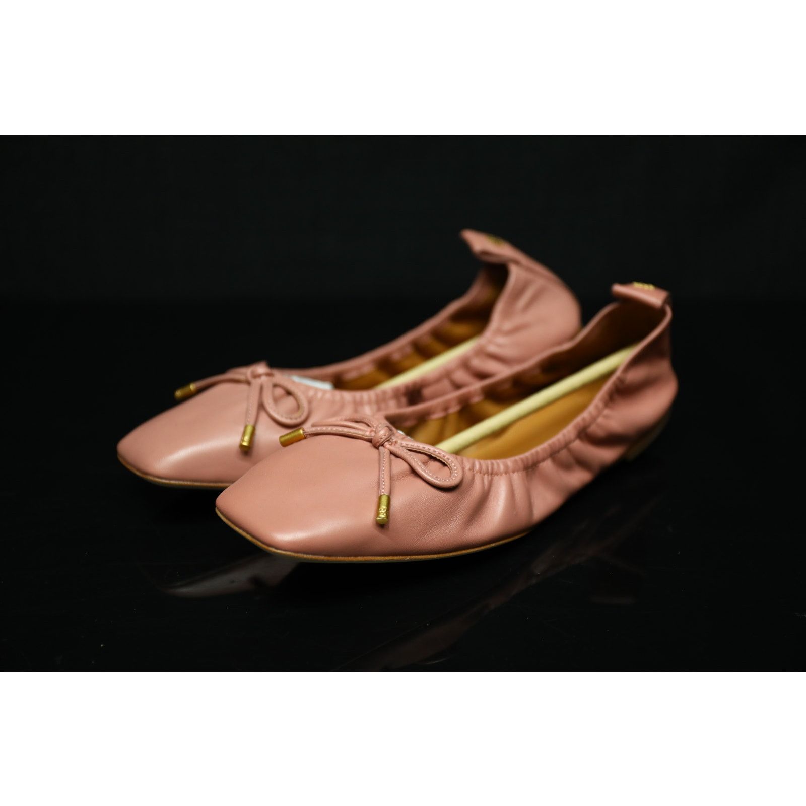 Tory Burch Square Toe Bow Ballet Leather Flat US Size