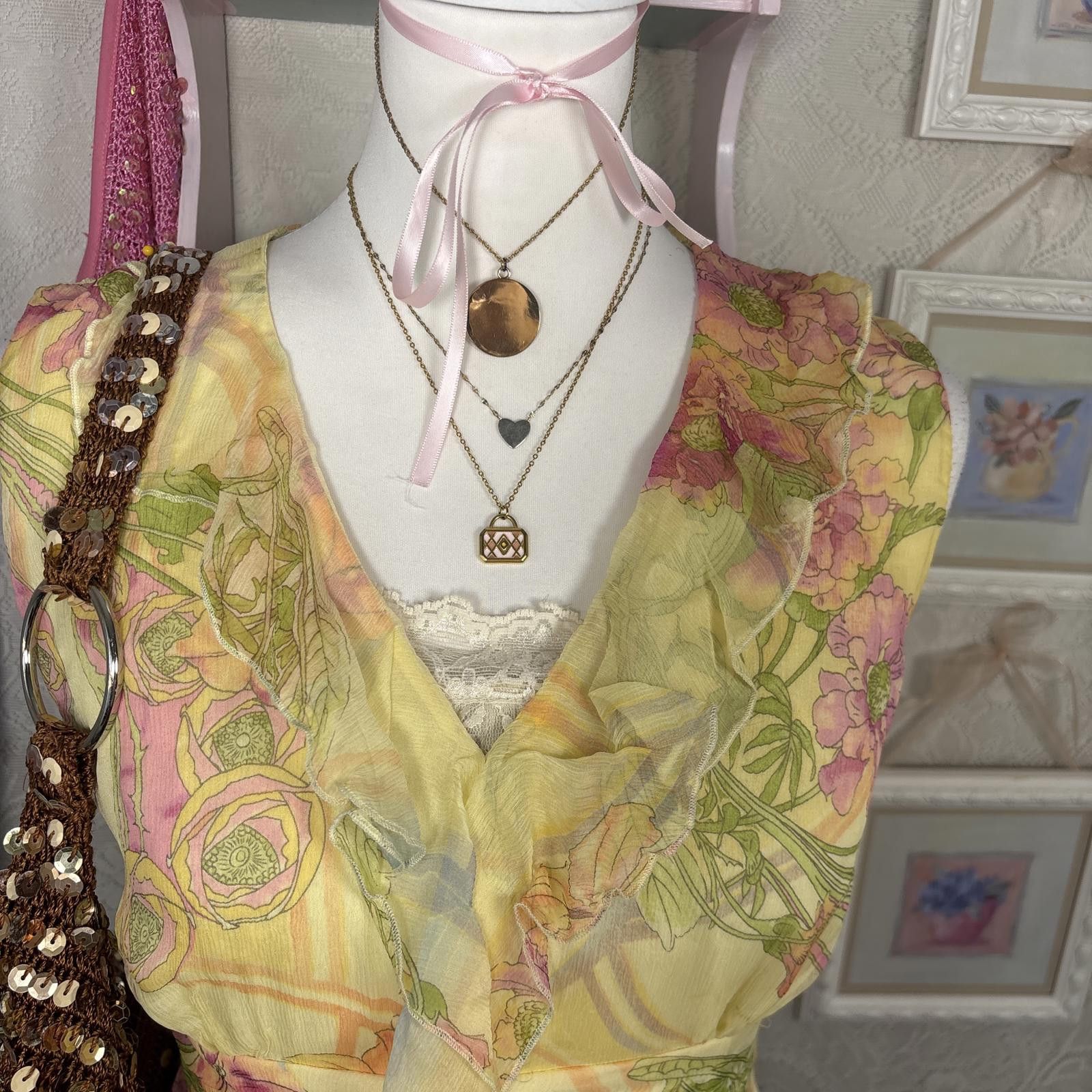 Other vintage fairy core ruffle floral silk top Size M / US 6-8 / IT 42-44 - 2 Thumbnail