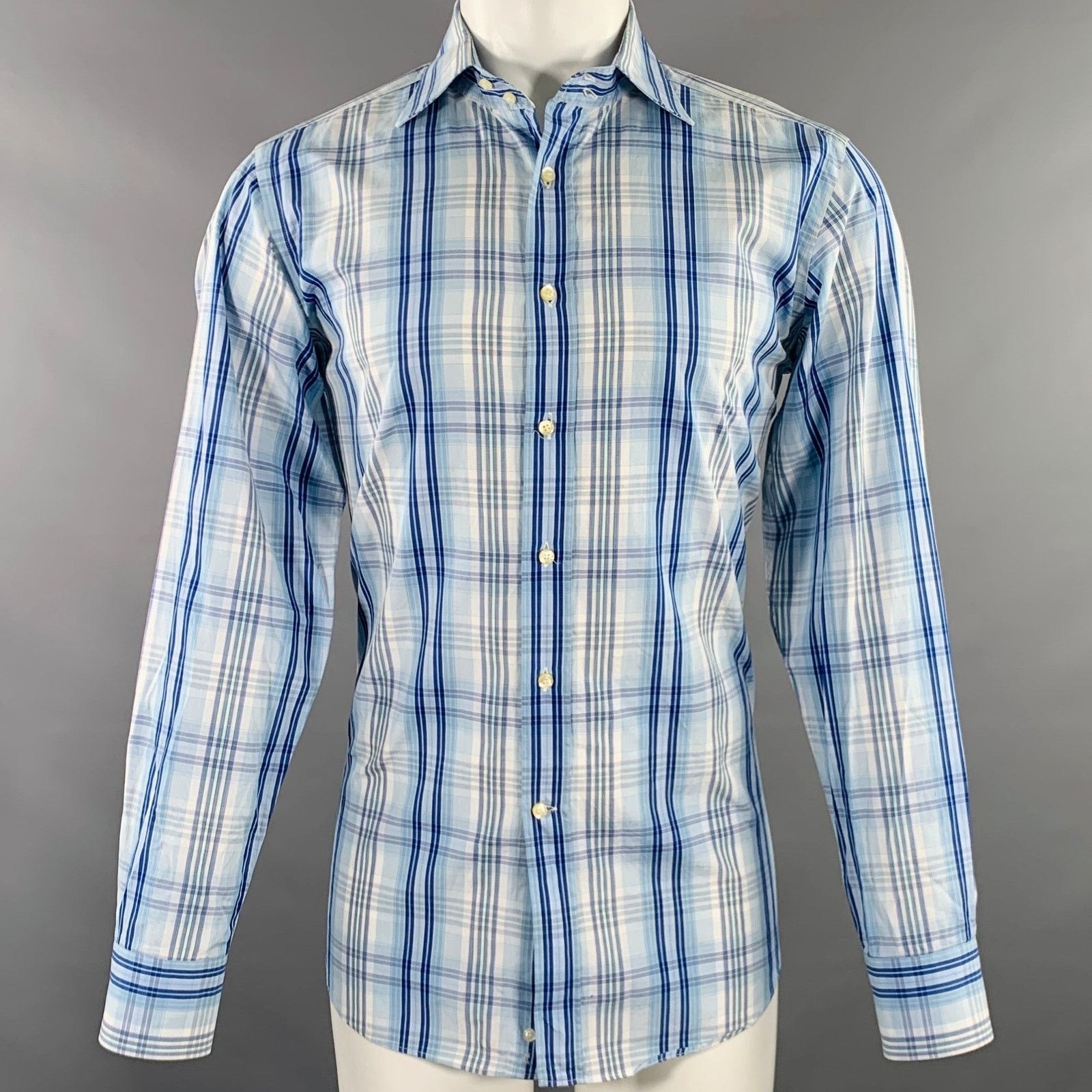 Etro Size M Blue White Plaid Cotton Button Up Long Sleeve Shirt Size US M / EU 48-50 / 2 - 1 Thumbnail