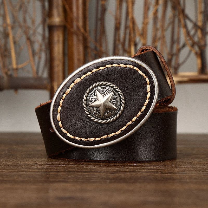 Leather Copper Buckle Leather Belt Size ONE SIZE - 2 Thumbnail