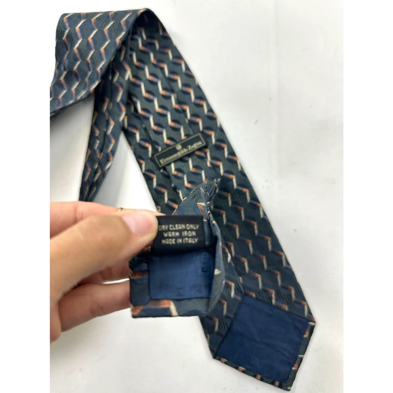 Ermenegildo Zegna VINTAGE Ermenegildo Zegna Neck Tie Men’s 56” Green Geometric Silk Italy Size ONE SIZE - 4 Thumbnail