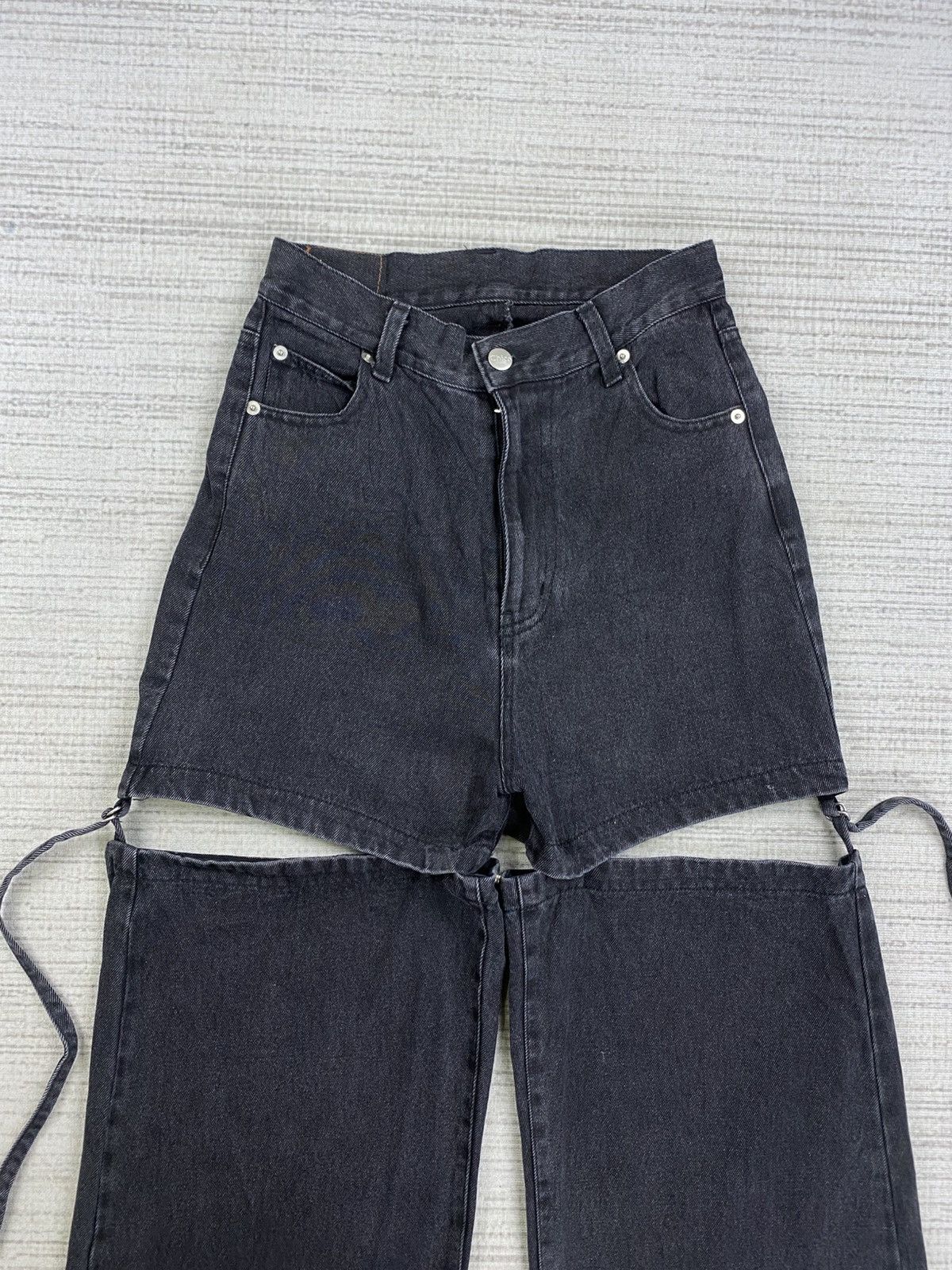 If Six Was Nine Vintage Chiko Detachable Wide-Leg Black Punk Denim Jeans Size 25" / US 0 / IT 36 - 7 Thumbnail