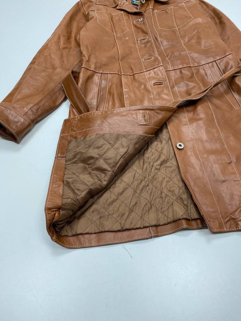 Vintage Mitici Anni 60 Brown L Vintage Italian Leather Coat 1970s Size L / US 10 / IT 46 - 8 Thumbnail