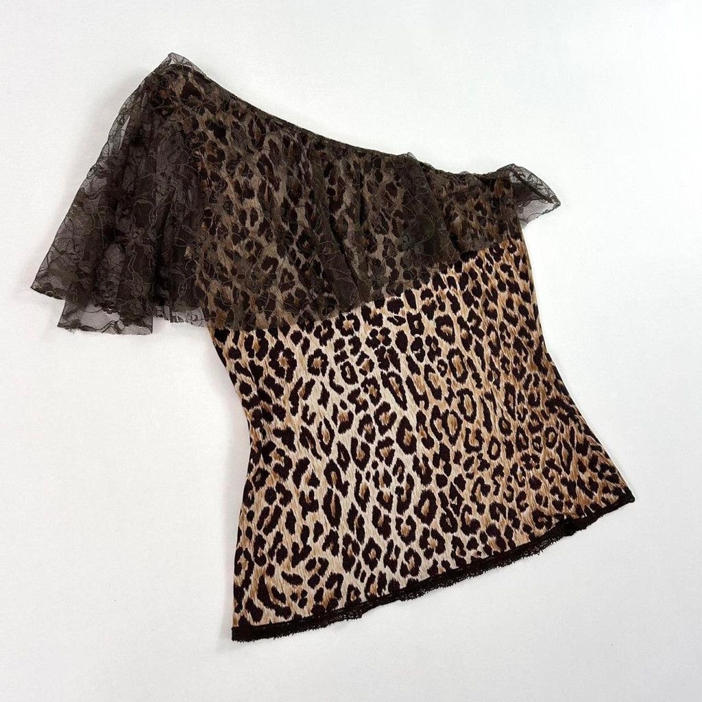 Dolce & Gabbana y2k D&G one shoulder leopard print top, lace overlay Size S / US 4 / IT 40 - 1 Thumbnail