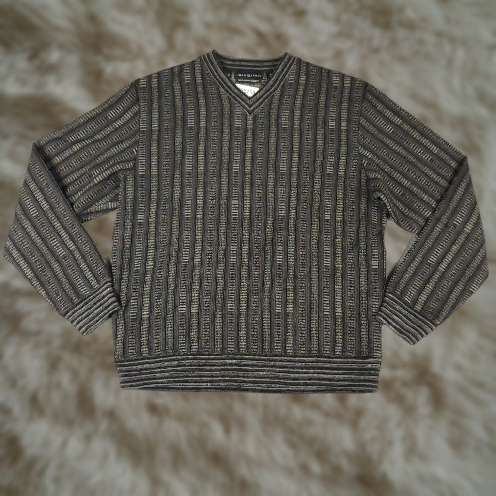 Vintage Jhane Barnes Sweater Mens Small Gray Striped V-Neck Pullover Sweatshirt Size US S / EU 44-46 / 1 - 1 Thumbnail