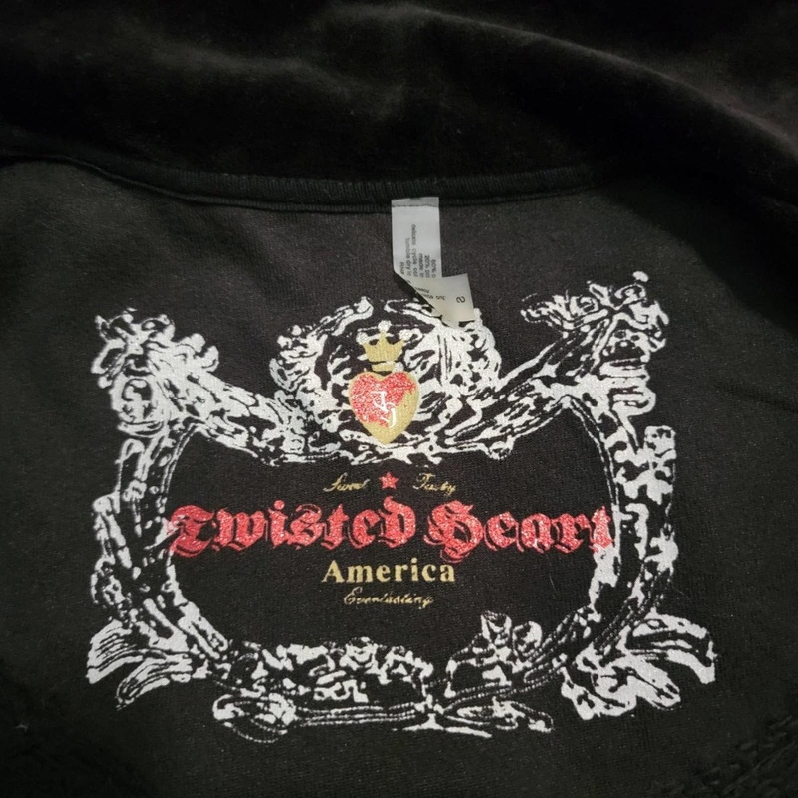 Vintage Vintage Y2k Twisted Heart Velour Zip Up Hoodie Jacket Size S / US 4 / IT 40 - 8 Thumbnail