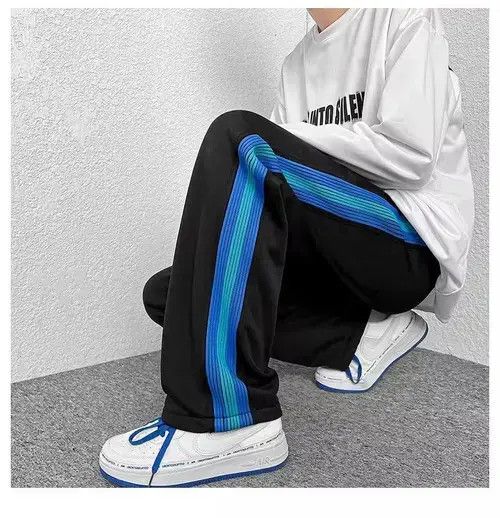 Jean Blue Striped Men's Sweatpants Loose Fashion Trousers Size US 34 / EU 50 - 3 Thumbnail
