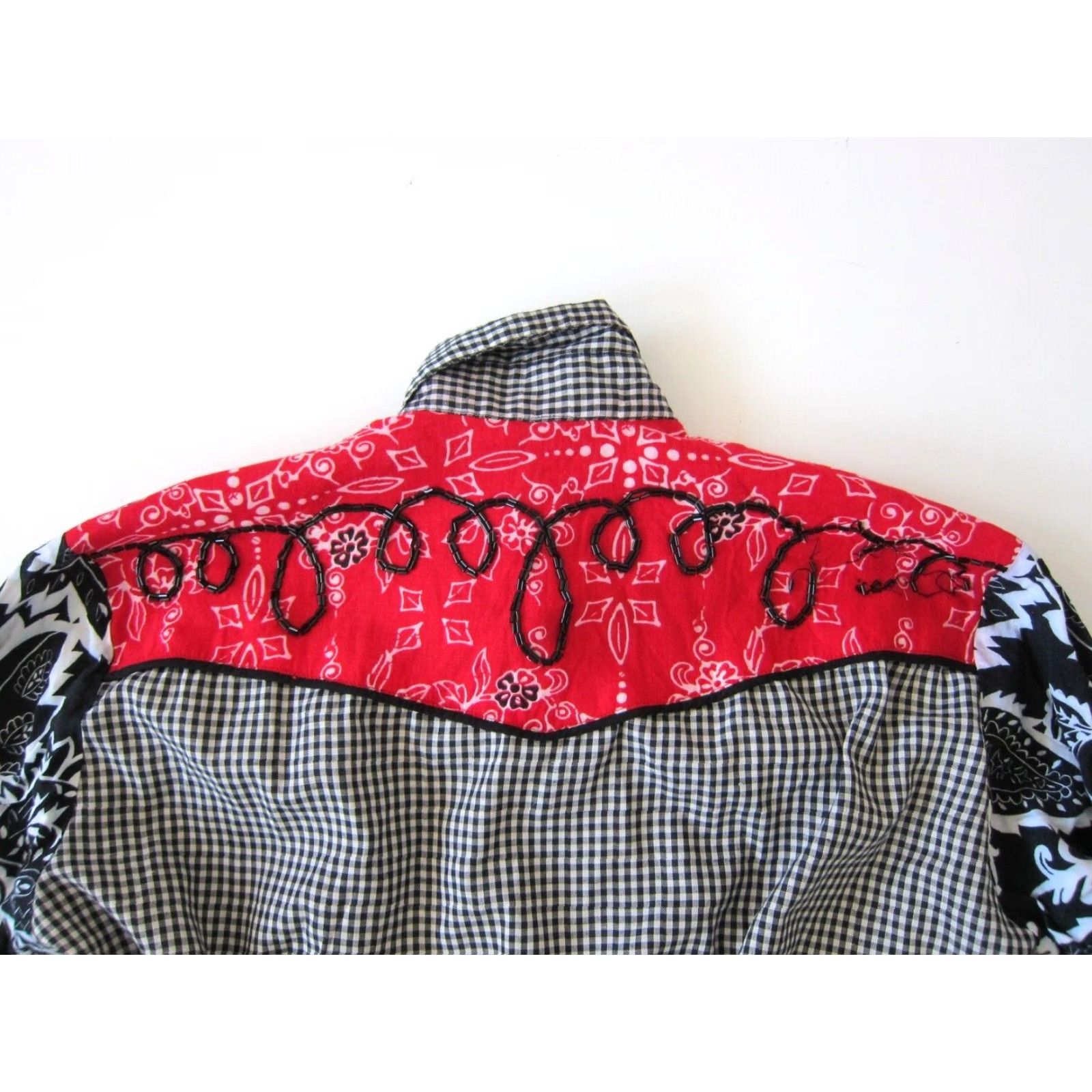 Vintage Surya Blouse Shirt Womens Medium Black Plaid Paisley Button Down Western Beaded Vintage Size M / US 6-8 / IT 42-44 - 4 Thumbnail