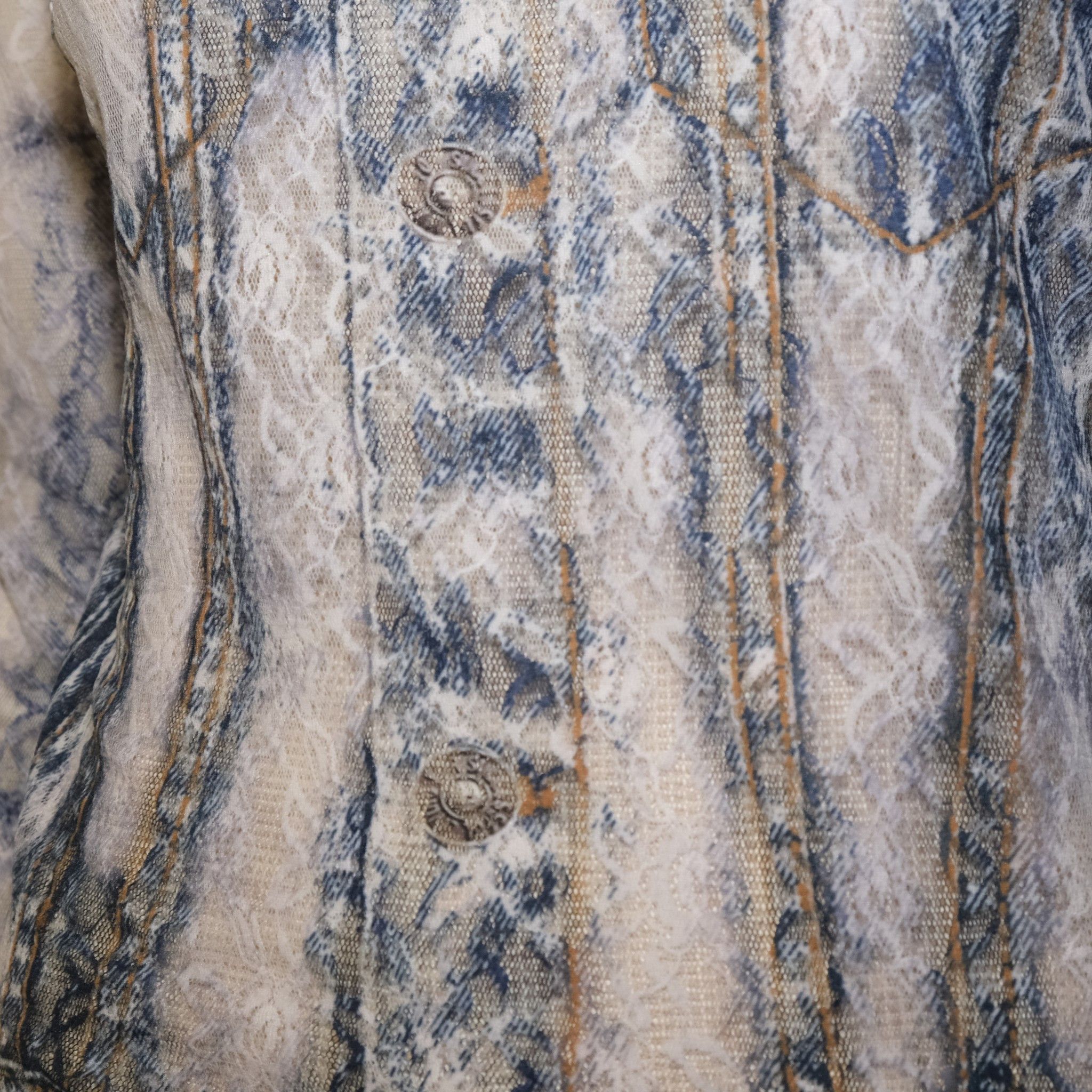 Diesel Trompe-l'œil See Through Lace Denim Jacket Top Size L / US 10 / IT 46 - 3 Thumbnail