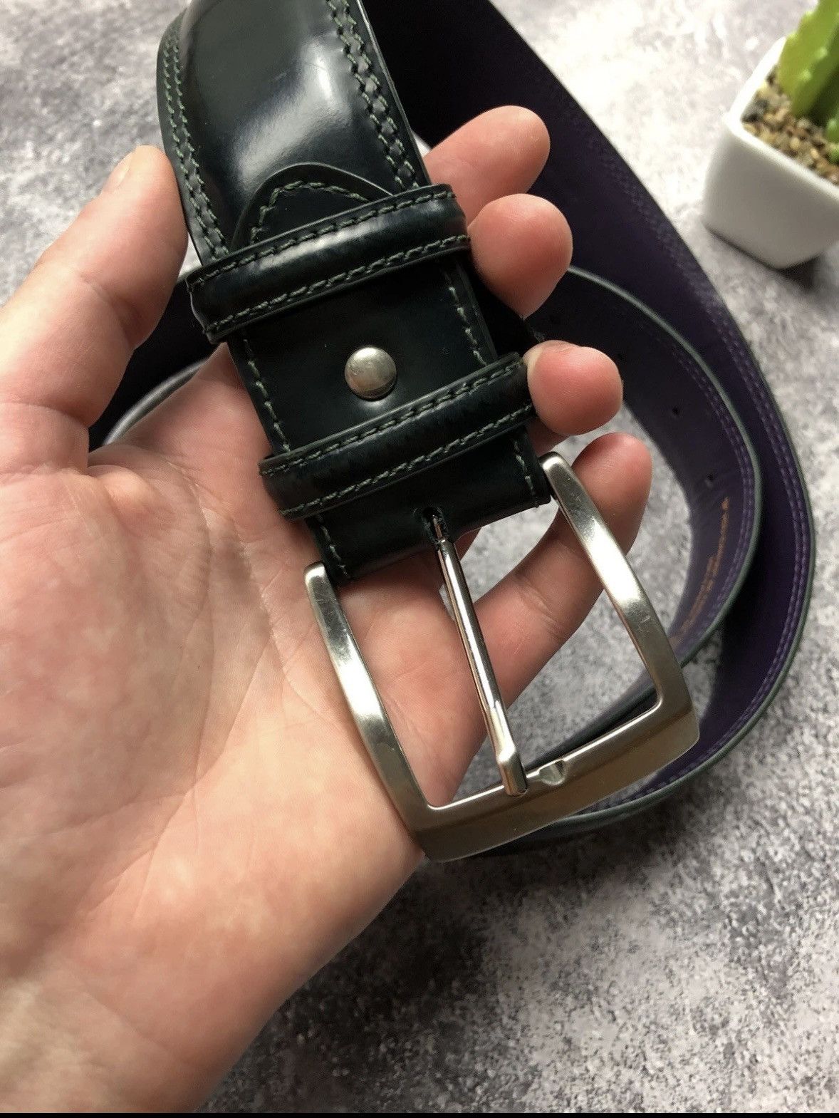 Other ELLIOT RHODES Vintage Real Leather Buckle Belt Navy Green Size ONE SIZE - 2 Thumbnail