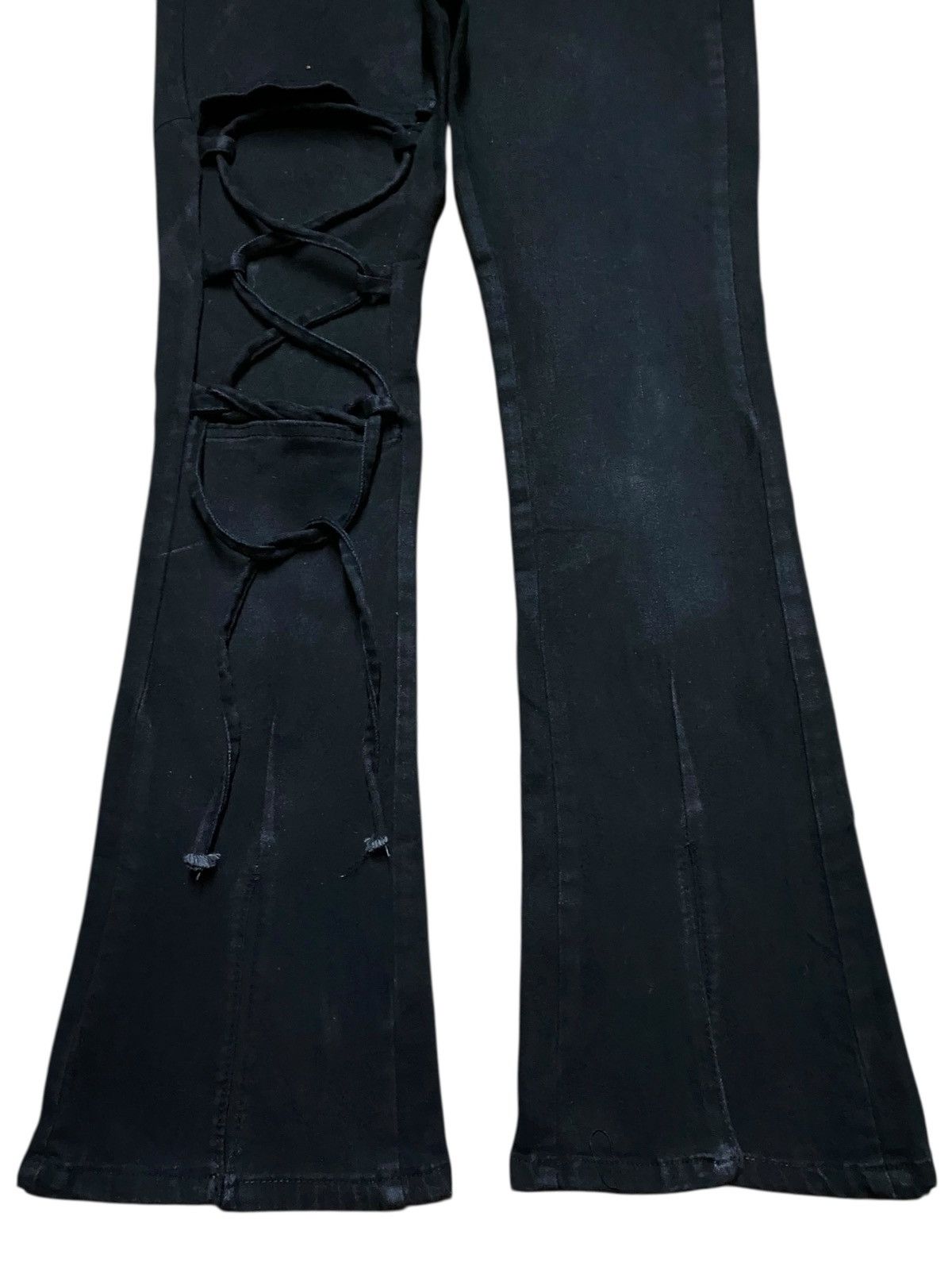 Japanese Brand Vintage Japanese Brand Black Denim lace Up knee Flare Jeans Size US 27 - 5 Thumbnail