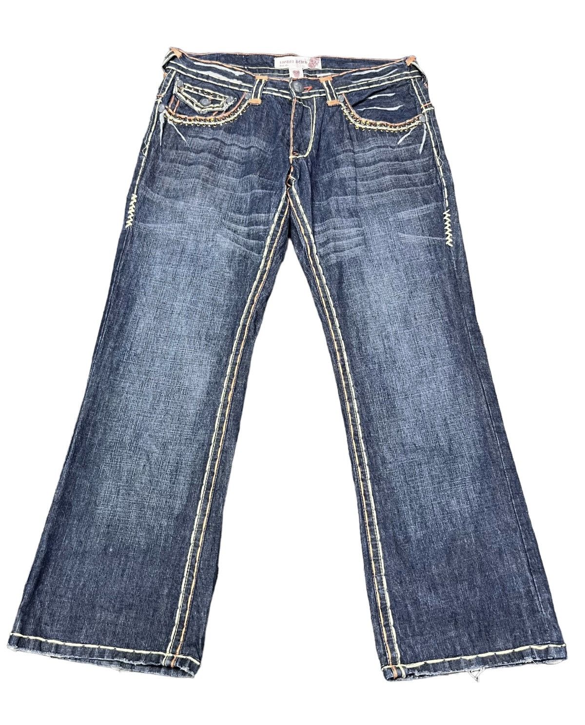 Vintage LAGUNA BEACH Big Stitch Gemstone Studded Skull Button Denim Size US 35 - 2 Thumbnail