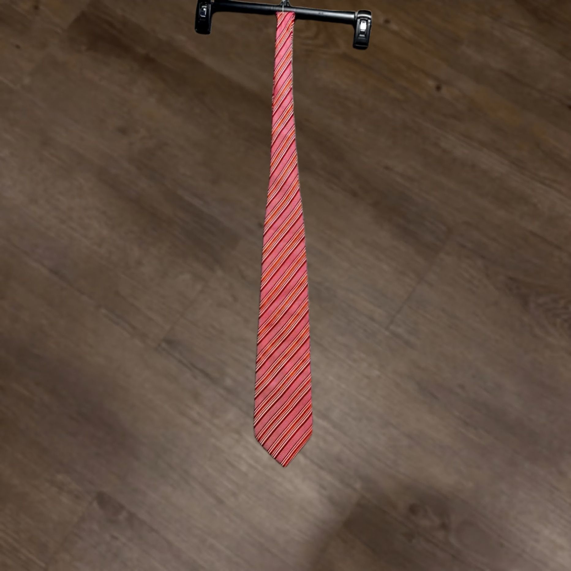 Vintage Thomas Pink Tie Mens One Size Pink Red Striped Suit Office Casual Necktie Size 44L - 1 Thumbnail