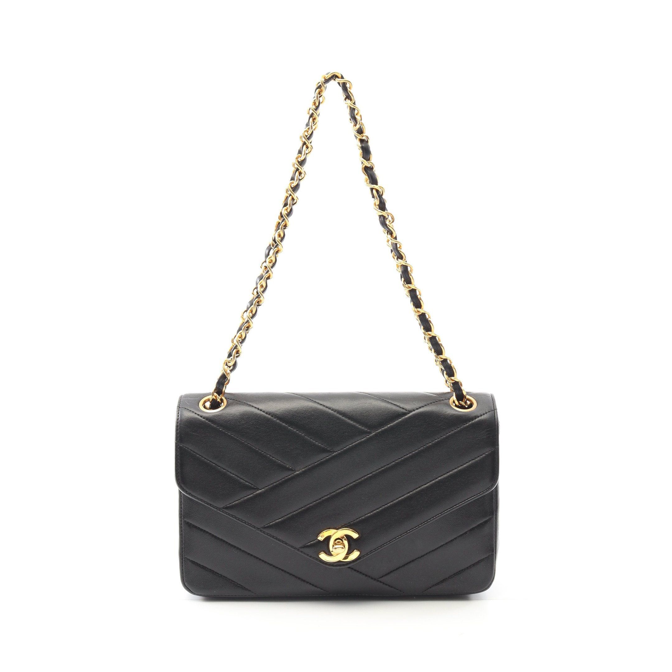 Chanel Chanel Bias Stitch Double Chain Shoulder Bag Lambskin Black Gold Hardware Size ONE SIZE - 1 Thumbnail