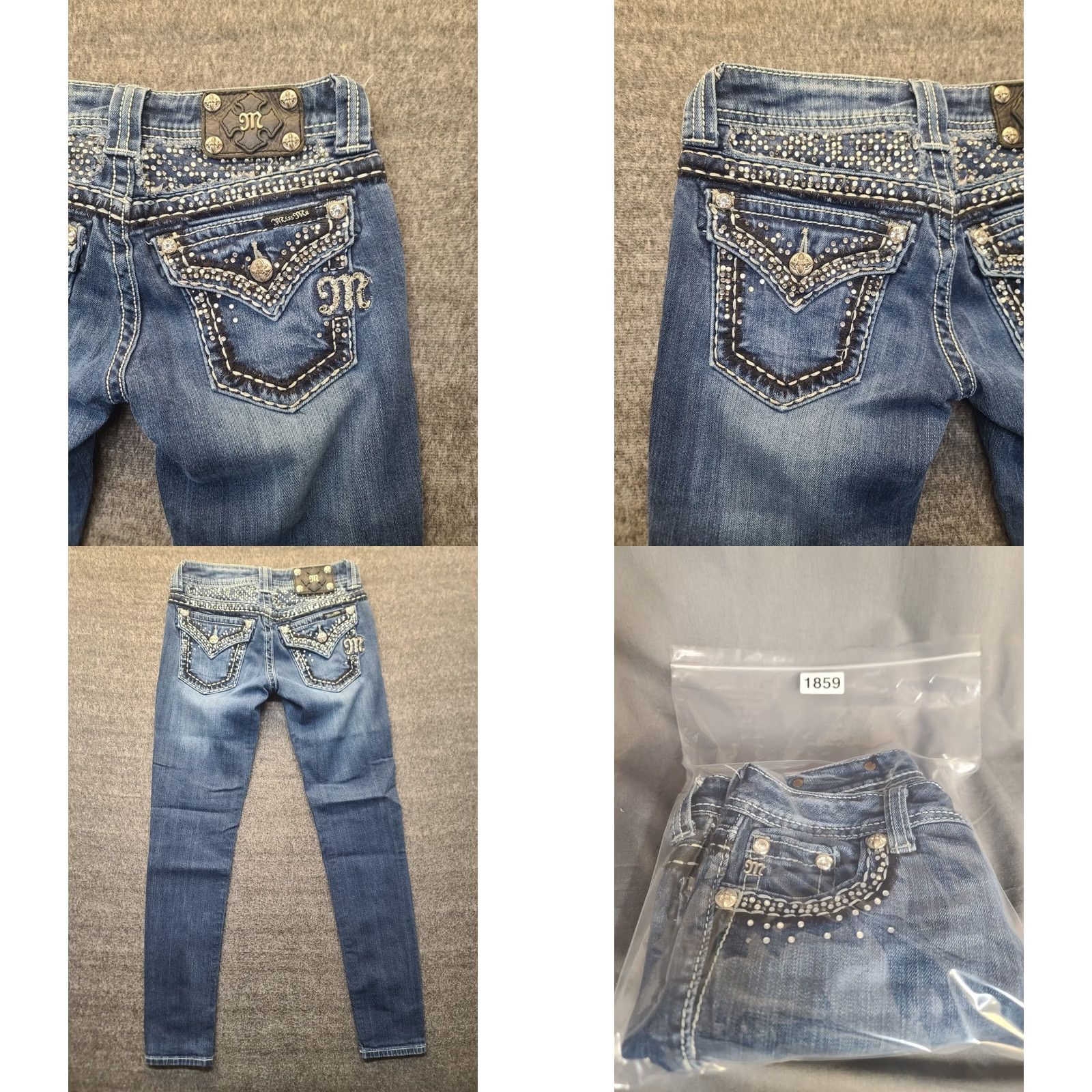 Miss Me Miss Me Jeans Womens 26x30 Skinnty Fit Tapered Leg Embroidered Rhinestone Cowgirlcore Denim Blue 30in Inseam Regular Fit 5-Pocket Womens Jeans Size 26" / US 2 / IT 38 - 9 Thumbnail