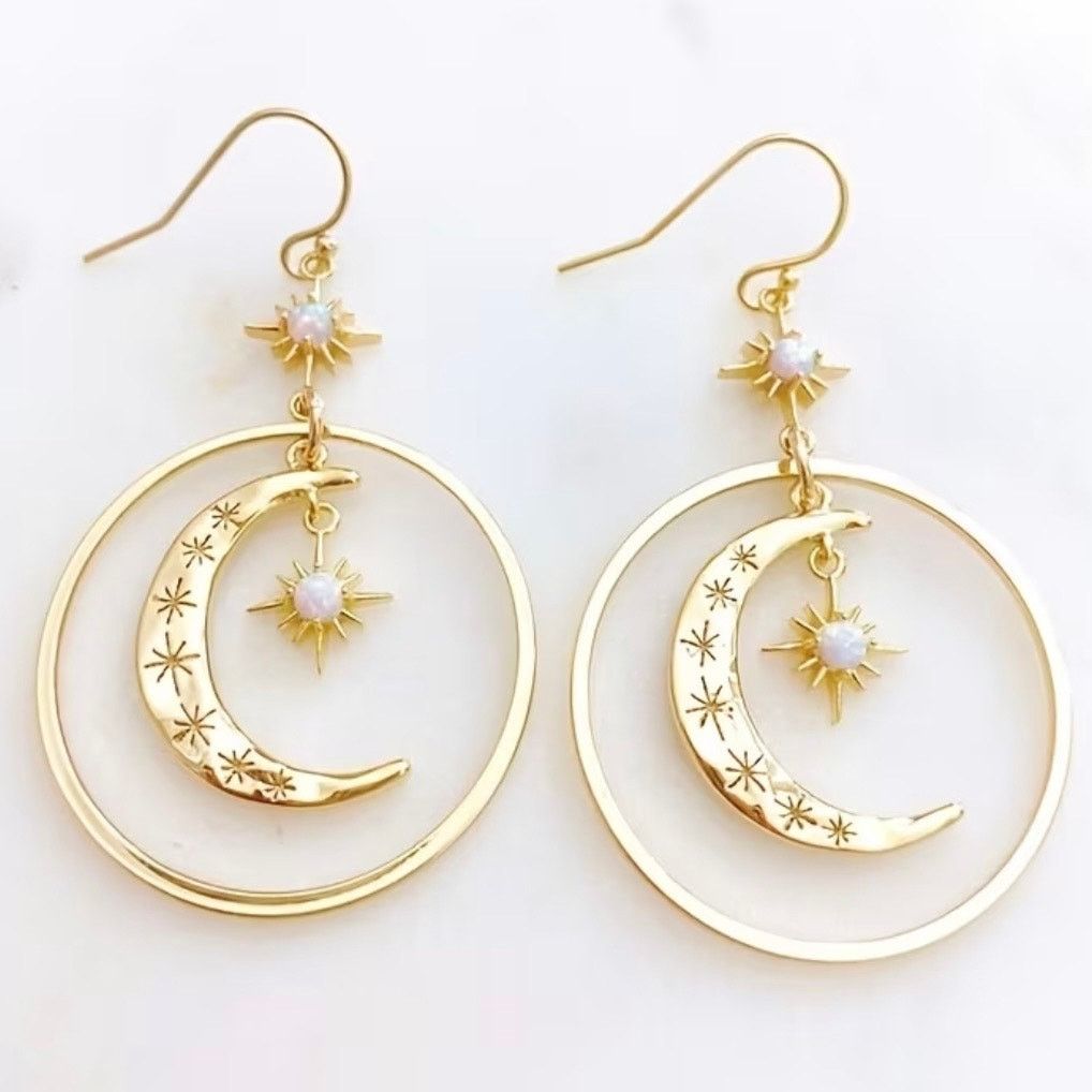 Anthropologie ANTHROPOLOGIE Gold Sun Moon Stars Boho Hoop Earrings Jewelry Size ONE SIZE - 1 Thumbnail