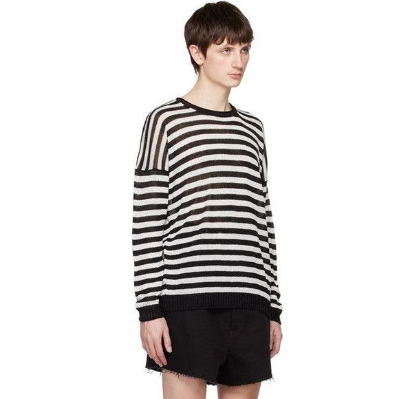 Isabel Benenato Monochrome Striped flax Crewneck Sweater XL