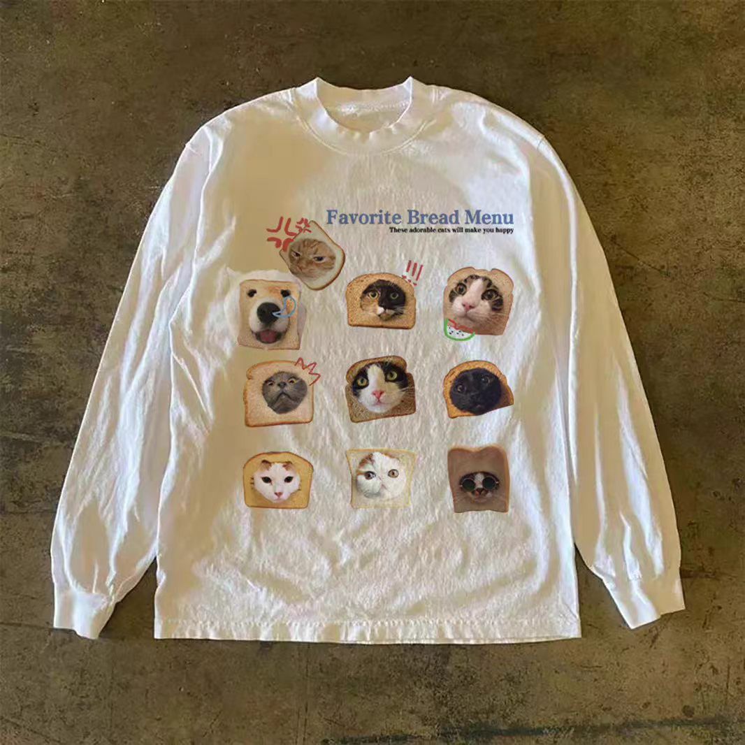 Vintage White Washed Vintage "Bread" Print Long-Sleeve T-Shirt Size US M / EU 48-50 / 2 - 1 Thumbnail