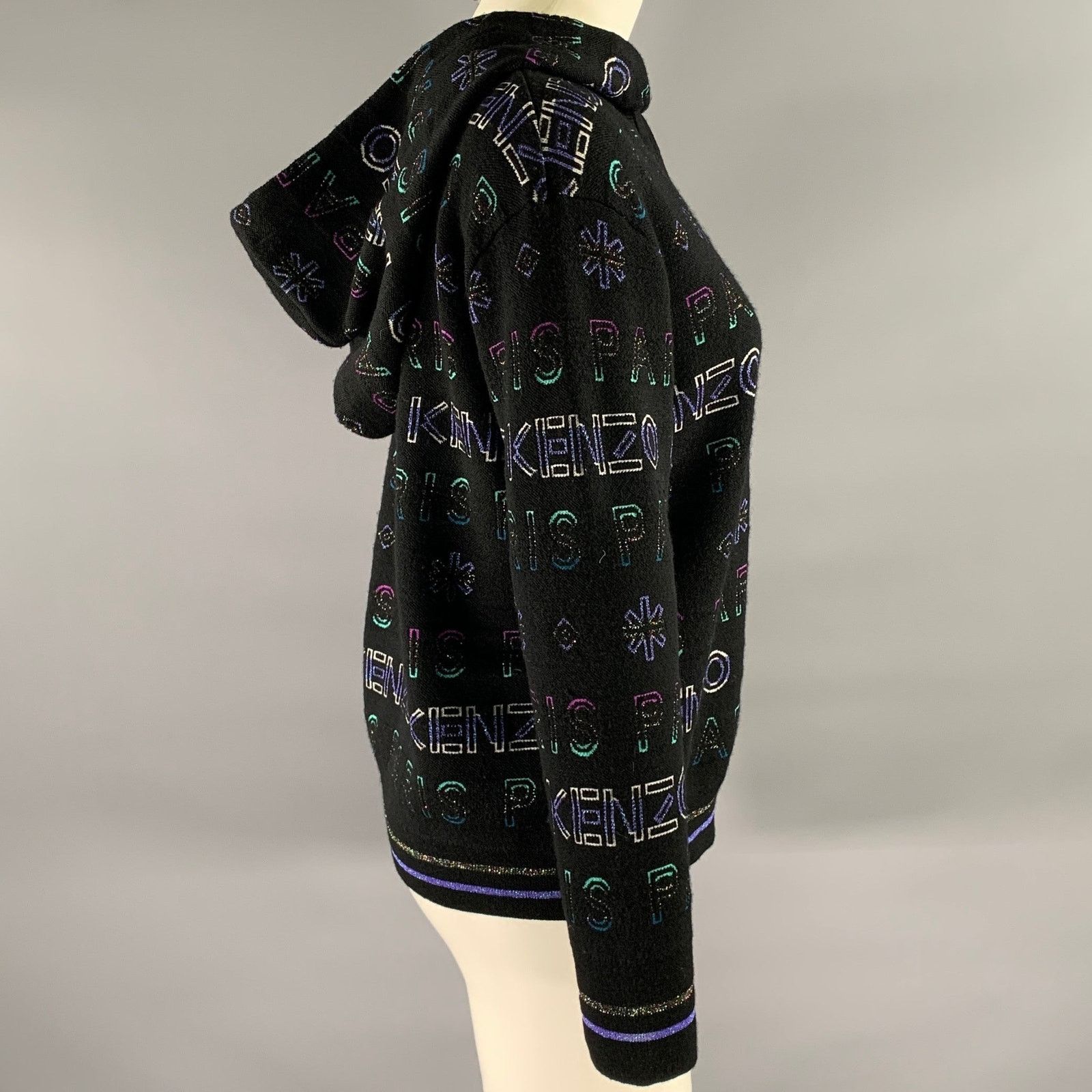 Kenzo KENZO Size S Black Metallic Wool Blend Logo Cropped Hoodie Size S / US 4 / IT 40 - 3 Thumbnail