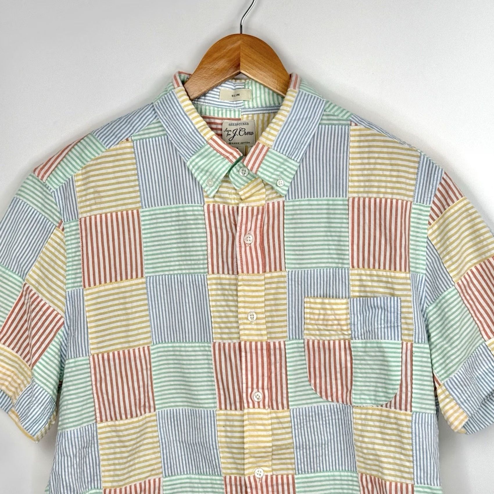 J.Crew J.CREW Seersucker Shirt Mens L Slim Plaid Patchwork Short Sleeve Button Down Size US L / EU 52-54 / 3 - 2 Thumbnail