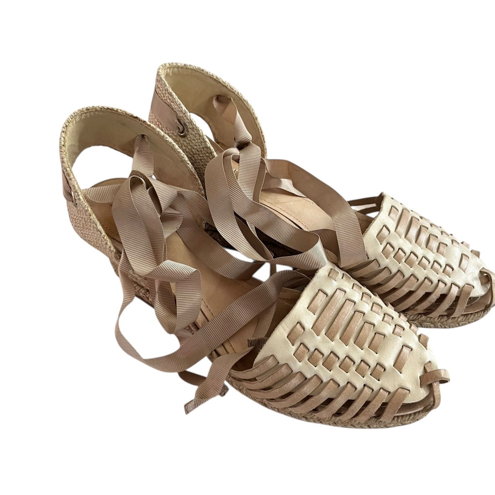 SCHUTZ SCHUTZ Isadora Basketweave Leather Wedge Espadrille Sandals Size US 10 / IT 40 - 1 Thumbnail