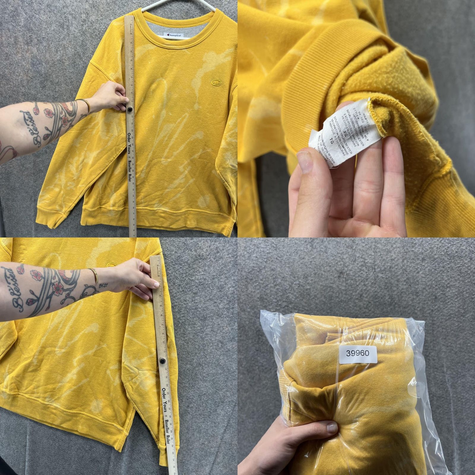 Champion Champion Sweatshirt Mens XL Yellow Bleach Dye Crewneck Pullover Fleece Logo Vintage Size US XL / EU 56 / 4 - 8 Thumbnail