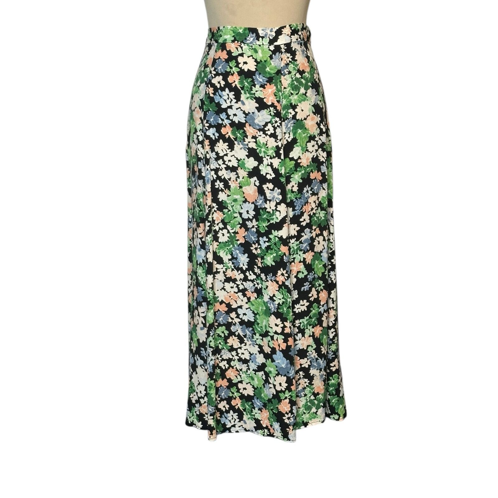 H&M H&M black green floral a line skirt size maxi skirt size 6 Size 28" / US 6 / IT 42 - 1 Thumbnail