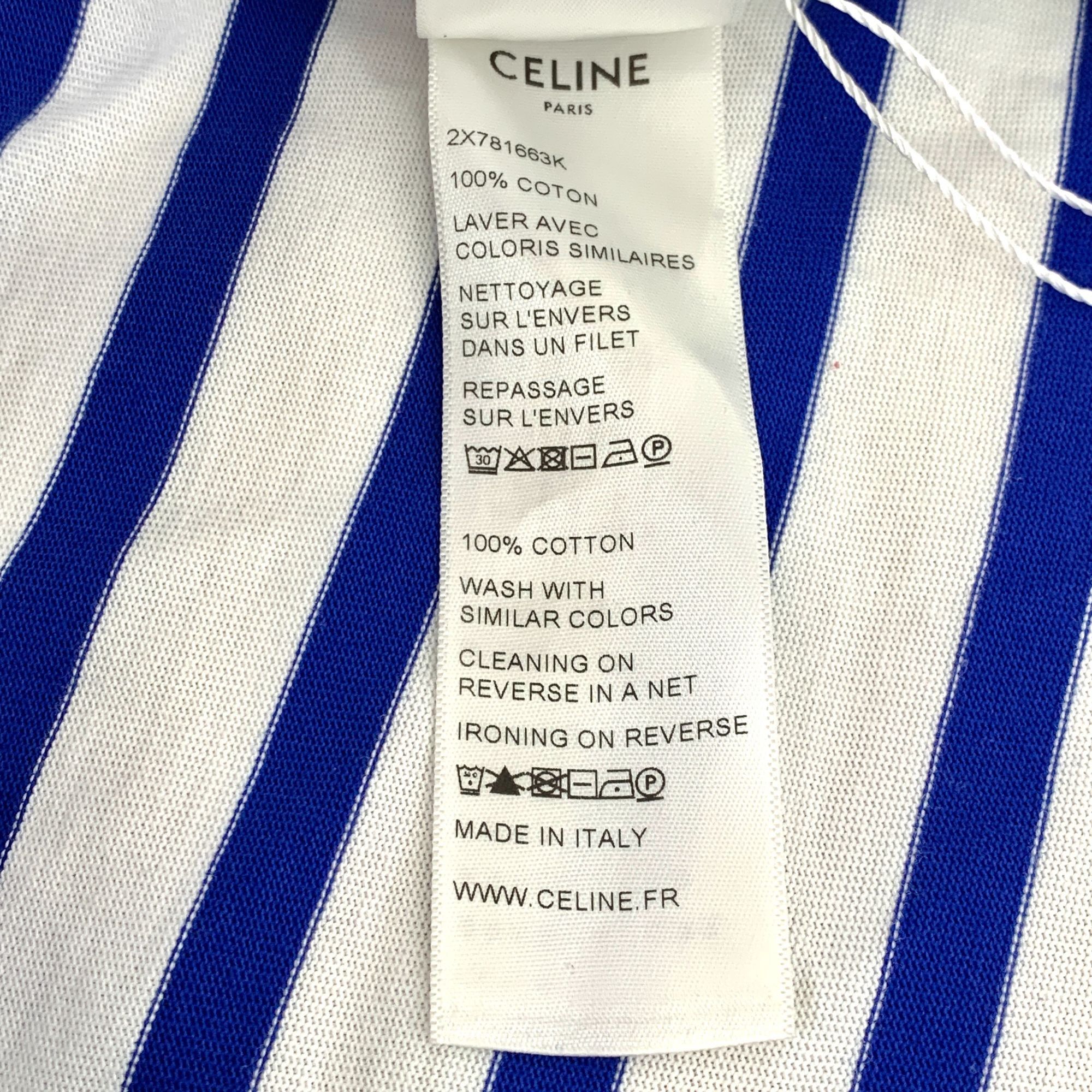 Celine Celine Paris White & Blue Striped Logo Long Sleeve Cotton T- Size S / US 4 / IT 40 - 3 Thumbnail