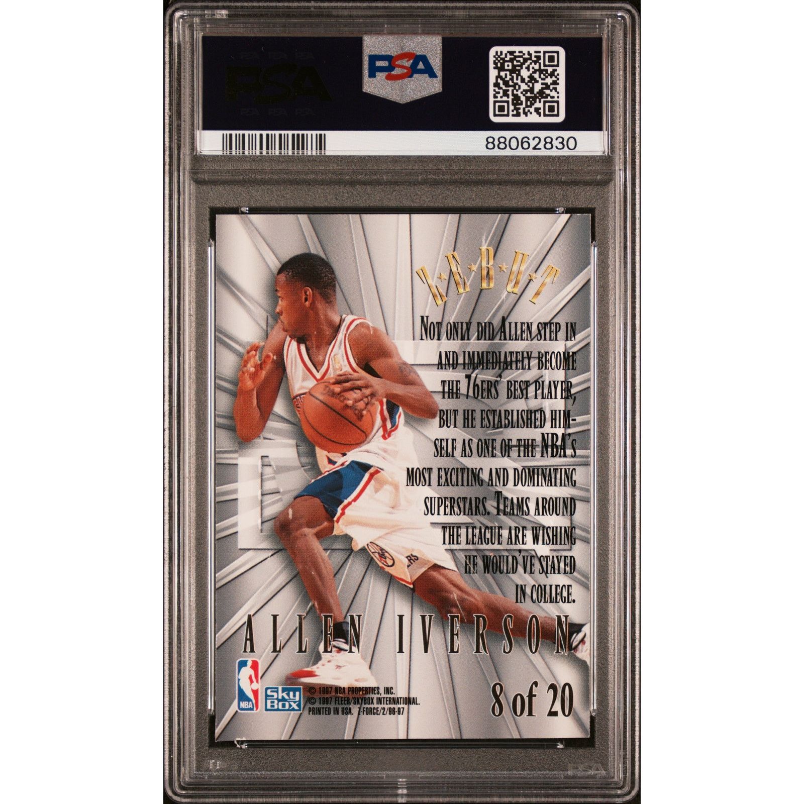 NBA 1996 SkyBox Z-Force Zebut #8 Allen Iverson RC PSA 8.5 Size ONE SIZE - 2 Thumbnail