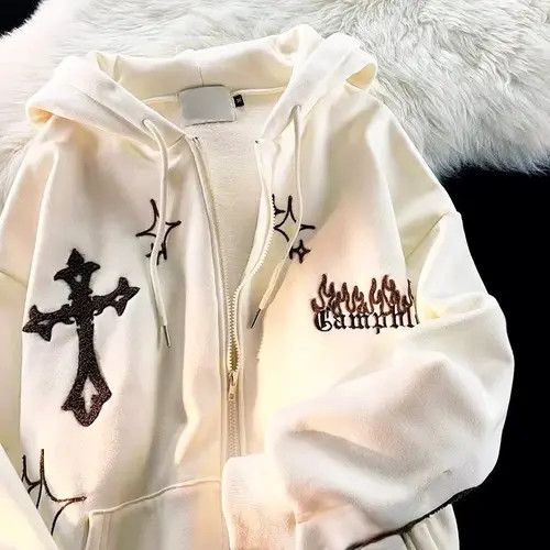 Japanese Brand Hoodie Sweatshirt Harajuku Hip Hop Gothic Cross Style y2k Size US M / EU 48-50 / 2 - 8 Thumbnail