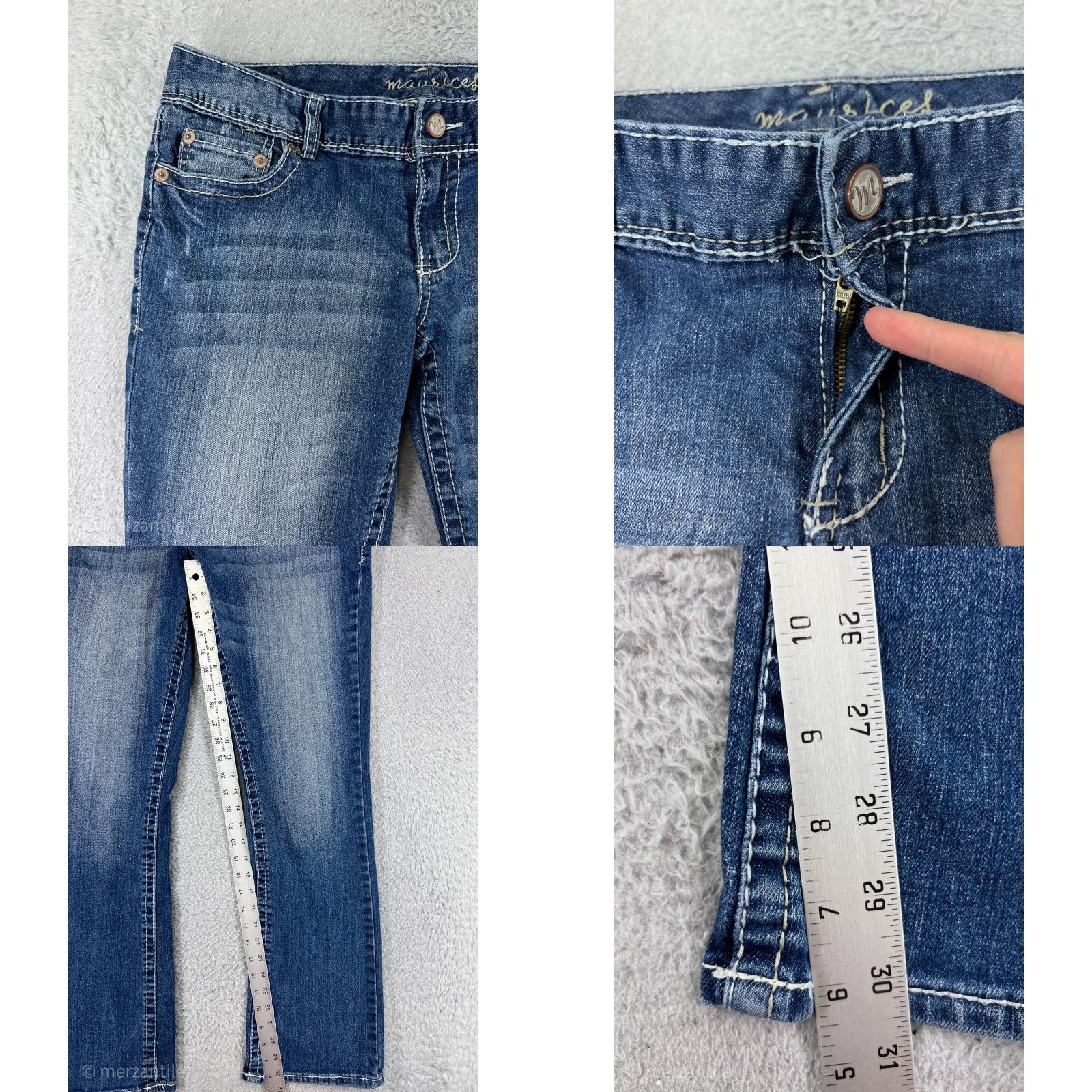 Vintage Maurines Women's Blue Denim Bootcut Jeans Size 11 Stretch Cotton Blend Low Rise Casual Size 32" / US 10 / IT 46 - 8 Thumbnail