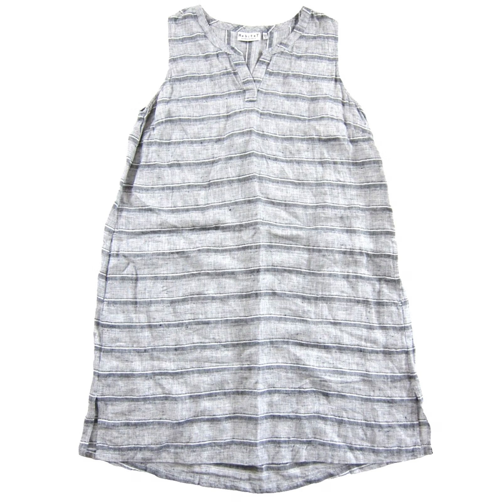Habitat Habitat 100% Linen Grey Striped V-Neck Pocket Shift Tank Tunic Smock Dress M Size M / US 6-8 / IT 42-44 - 2 Thumbnail