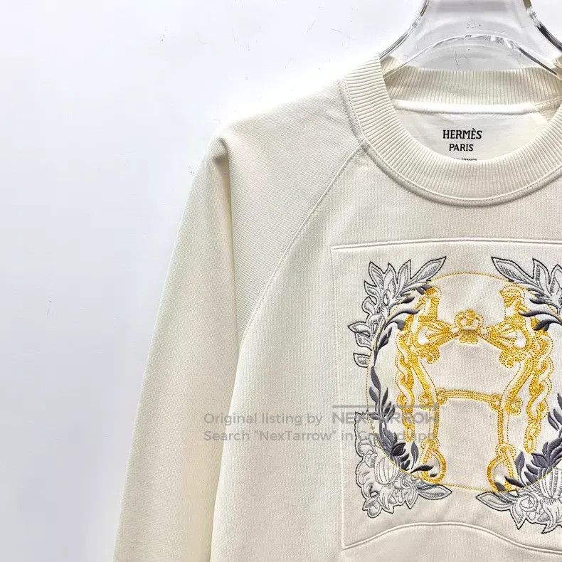 Hermes Hermes Ivory H Embroidered Cotton Jersey Raglan Sleeve Swe Size XS / US 0-2 / IT 36-38 - 3 Thumbnail