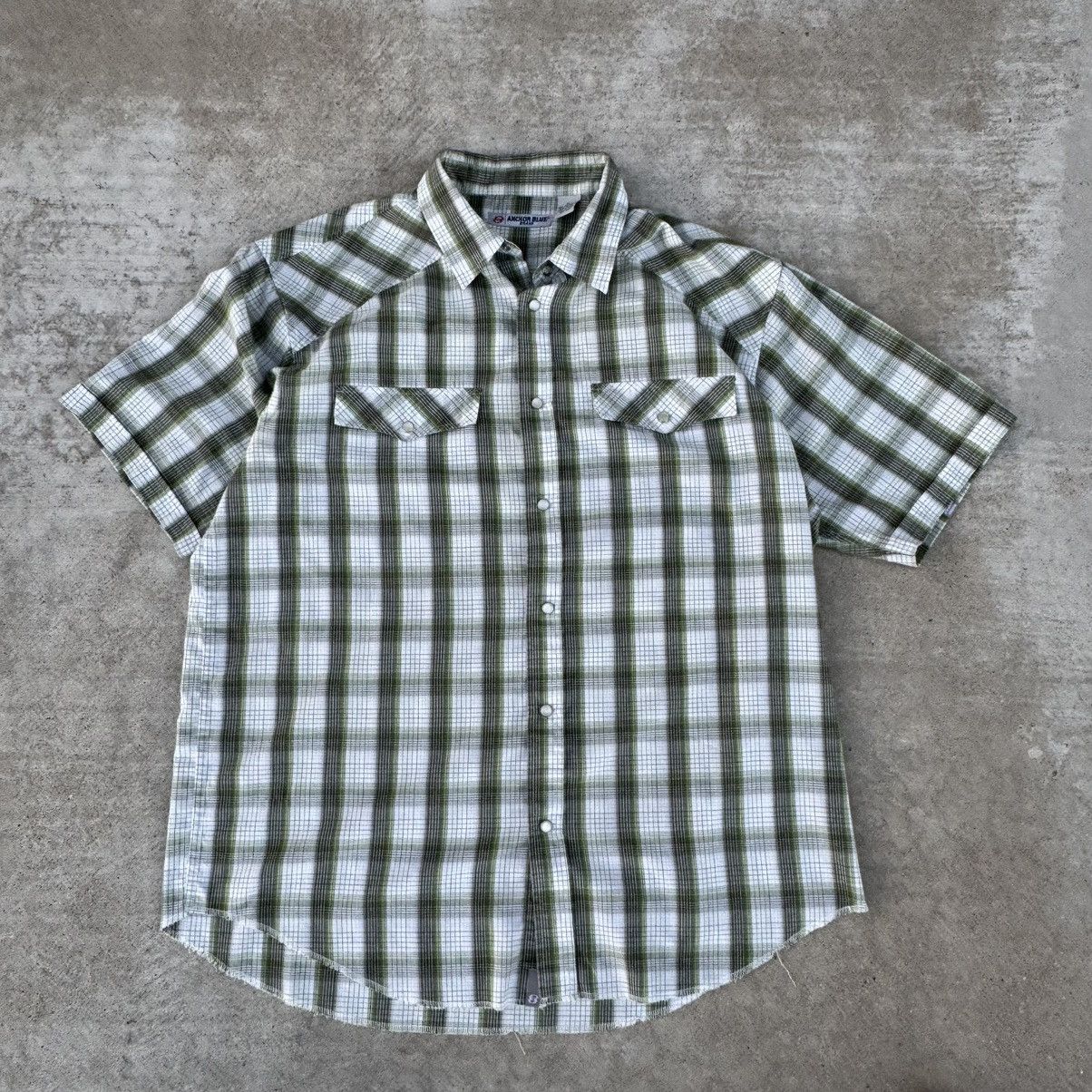 Vintage Y2K White & Green Anchor Blue Skater Button Up XL