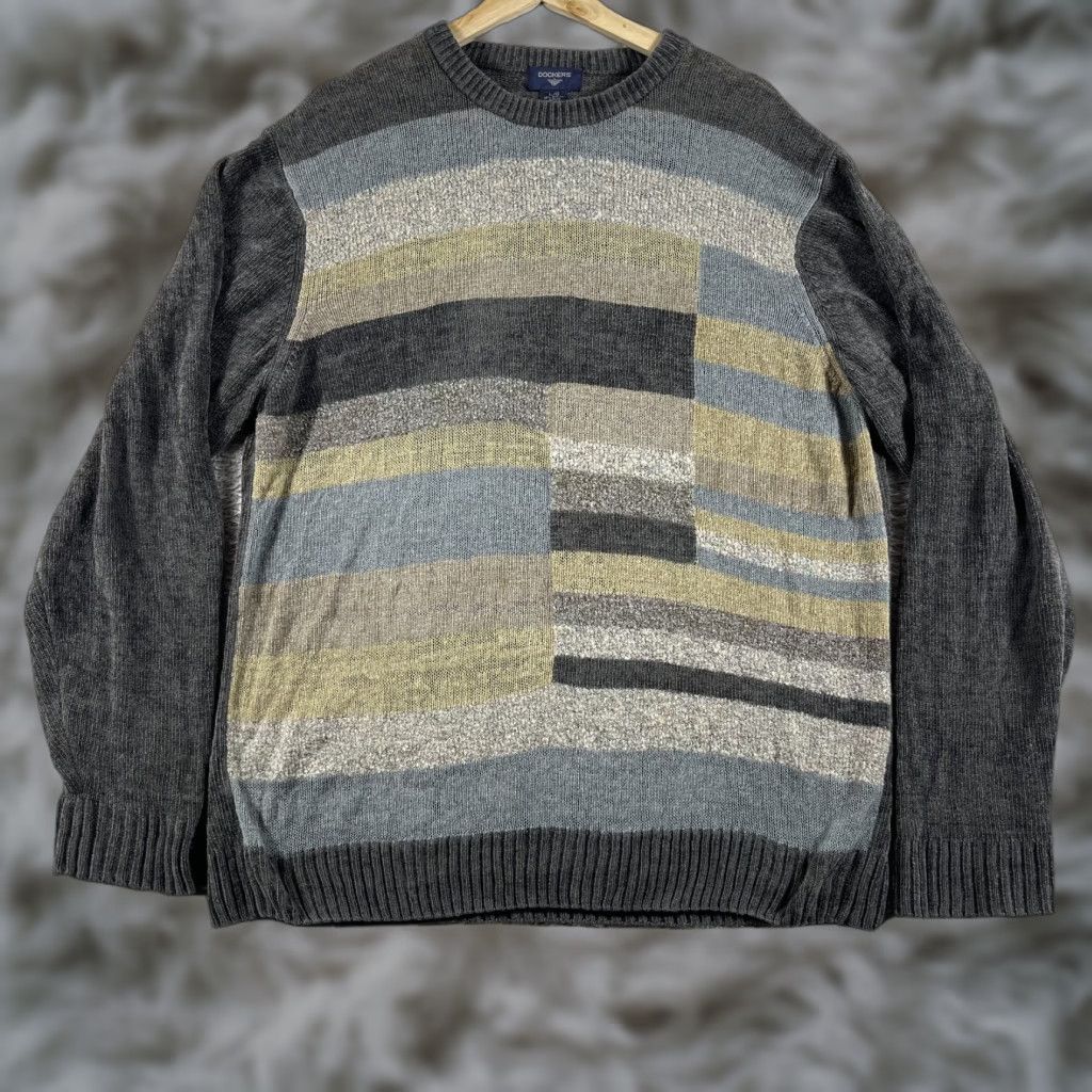 Dockers VINTAGE Dockers Sweater Mens Large Striped Gray Green Patchwork Grunge Grandpa Fashion Mens Size US L / EU 52-54 / 3 - 1 Thumbnail