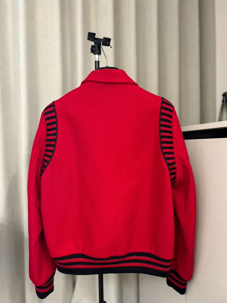 Saint Laurent Paris 16 FW Red Knit Stripe Teddy jacket