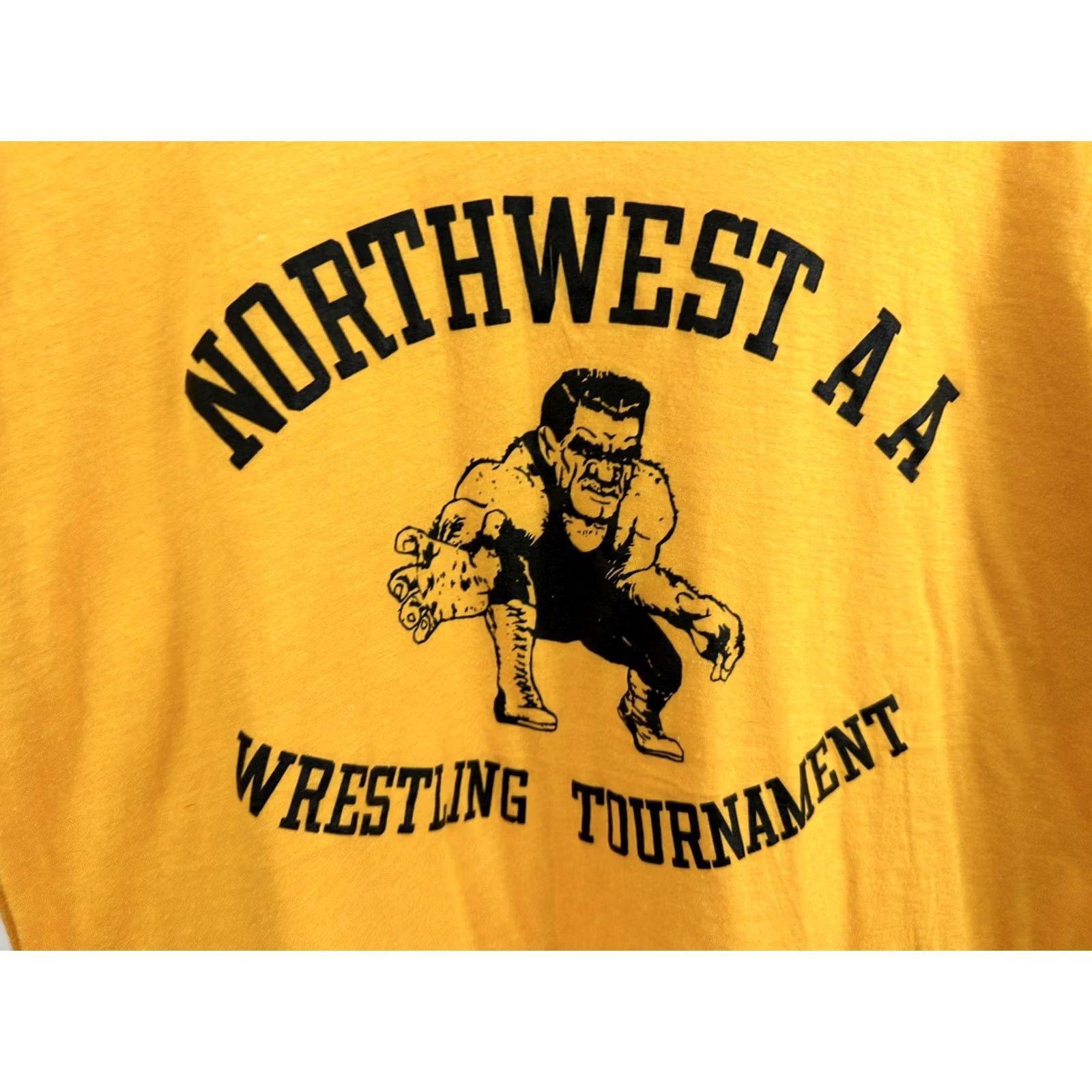 Vintage VTG 80s Northwest AA Wrestling Tournament Muscle Thin Single Stitch T-Shirt XL Shirt Men Yellow Gym, Work Out, Wrestling AA Shirt XL Mens Size US XL / EU 56 / 4 - 3 Thumbnail