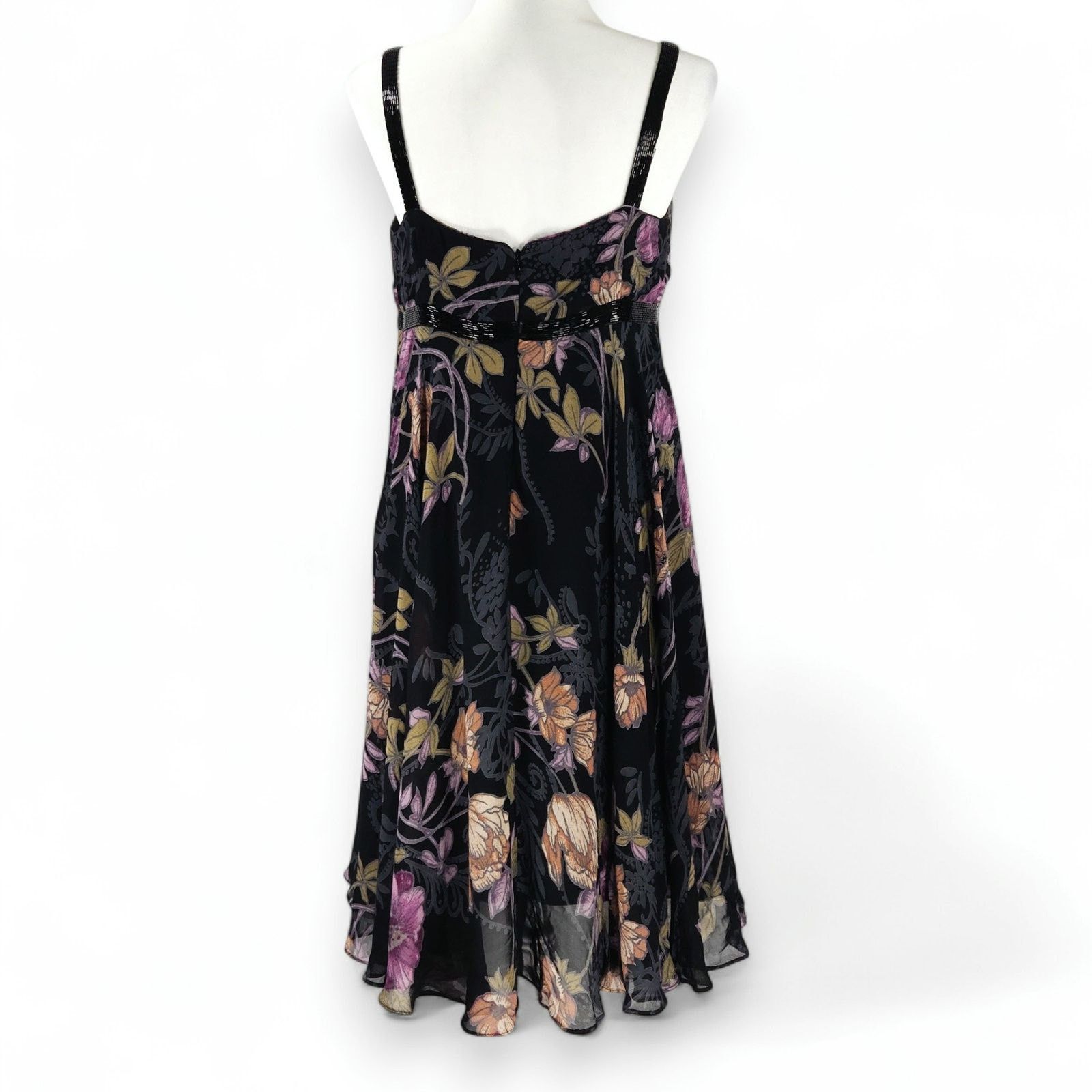 Other Eva Blue Petite Beaded Floral Midi Dress VTG Boho Whimsy 10P Size L / US 10 / IT 46 - 4 Thumbnail