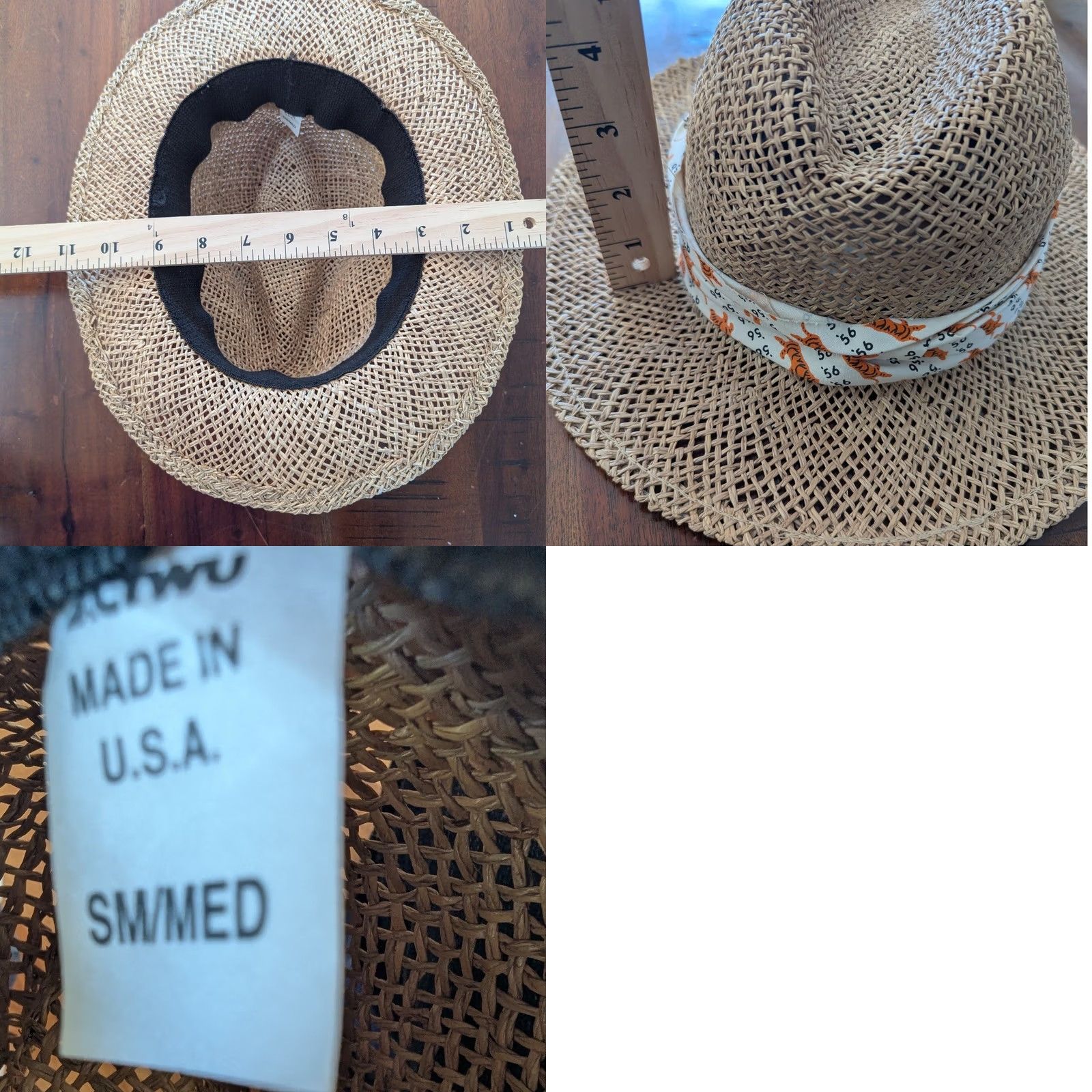 Vintage Tan Woven Straw Fedora Sun Hat Tiger Print Ribbon Band Wide Brim Beach Sz S/M Fedora Women One Size Beige Animal Print Summer Travel Casual Womens Size ONE SIZE - 8 Thumbnail