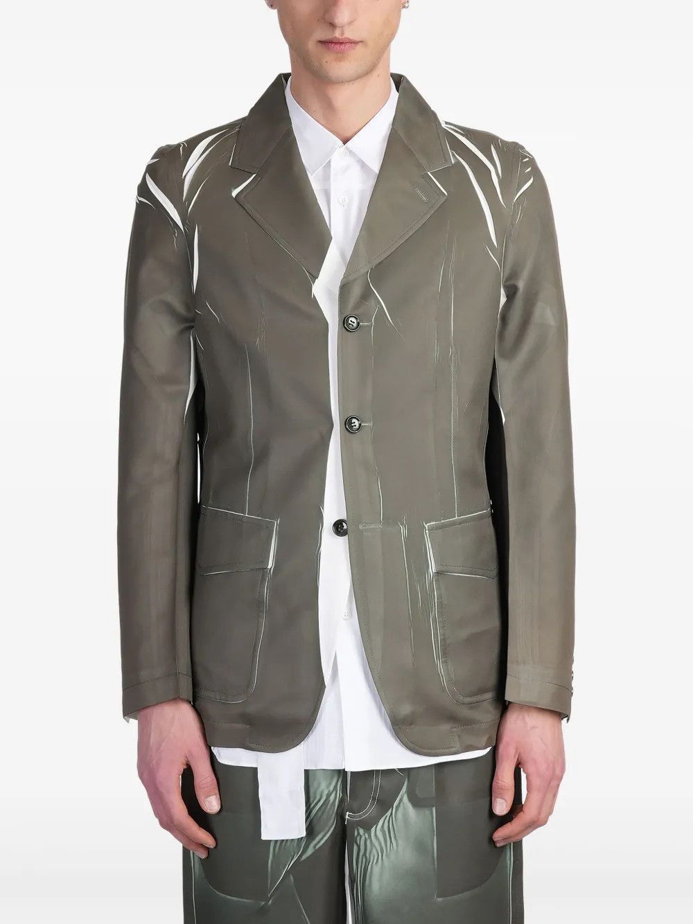 Comme des Garcons SHIRT o1tko10426 Printed Blazer Jacket in Olive Size US S / EU 44-46 / 1 - 1 Thumbnail