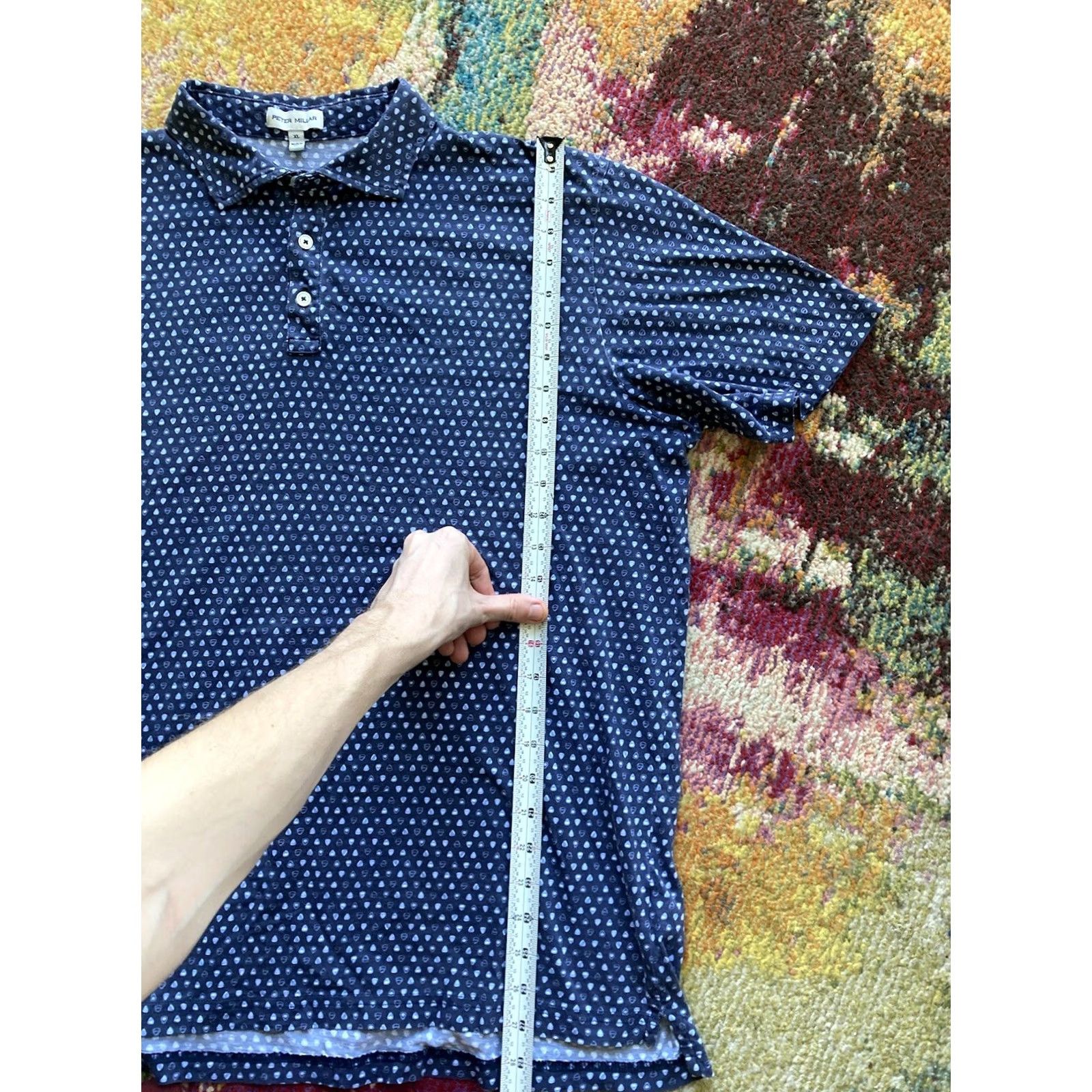 Peter Millar Peter Millar Polo Shirt Mens XL Navy Blue All Over Print AOP Golf Pima Cotton Size US XL / EU 56 / 4 - 7 Thumbnail