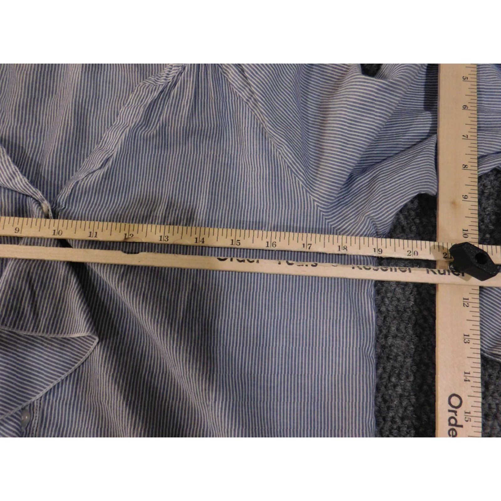 Loft LOFT Ann Taylor Shirt Blouse Womens Small Blue White Stripe V-Neck Long Sleeve Raglan Sleeve, 100% Cotton, Ruffle Accents, Button Cuffs, Curved Hem Size S / US 4 / IT 40 - 7 Thumbnail