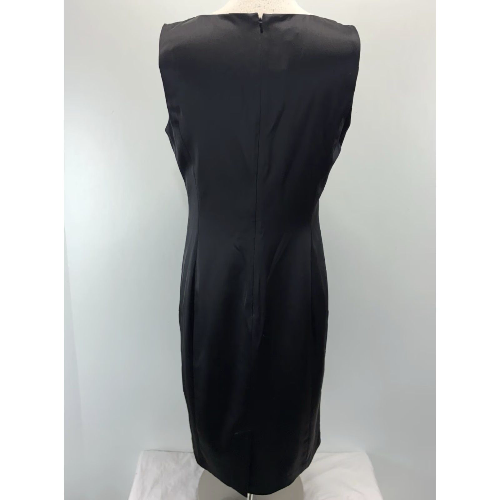 Talbots Talbots Dress Sheath Black Satin Knee Length Zip Sleeveless 14 Women Party Cocktail Knots Neckline Satin Polyester Blend Vintage No Size XL / US 12-14 / IT 48-50 - 3 Thumbnail