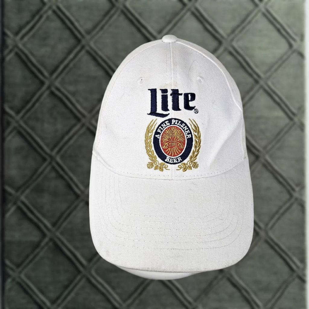 Vintage VINTAGE Miller Lite Hat Cap Snap Back White Beer Advertising Promo Mens 90s Adjustable One Size Men Baseball Cap Size ONE SIZE - 1 Thumbnail
